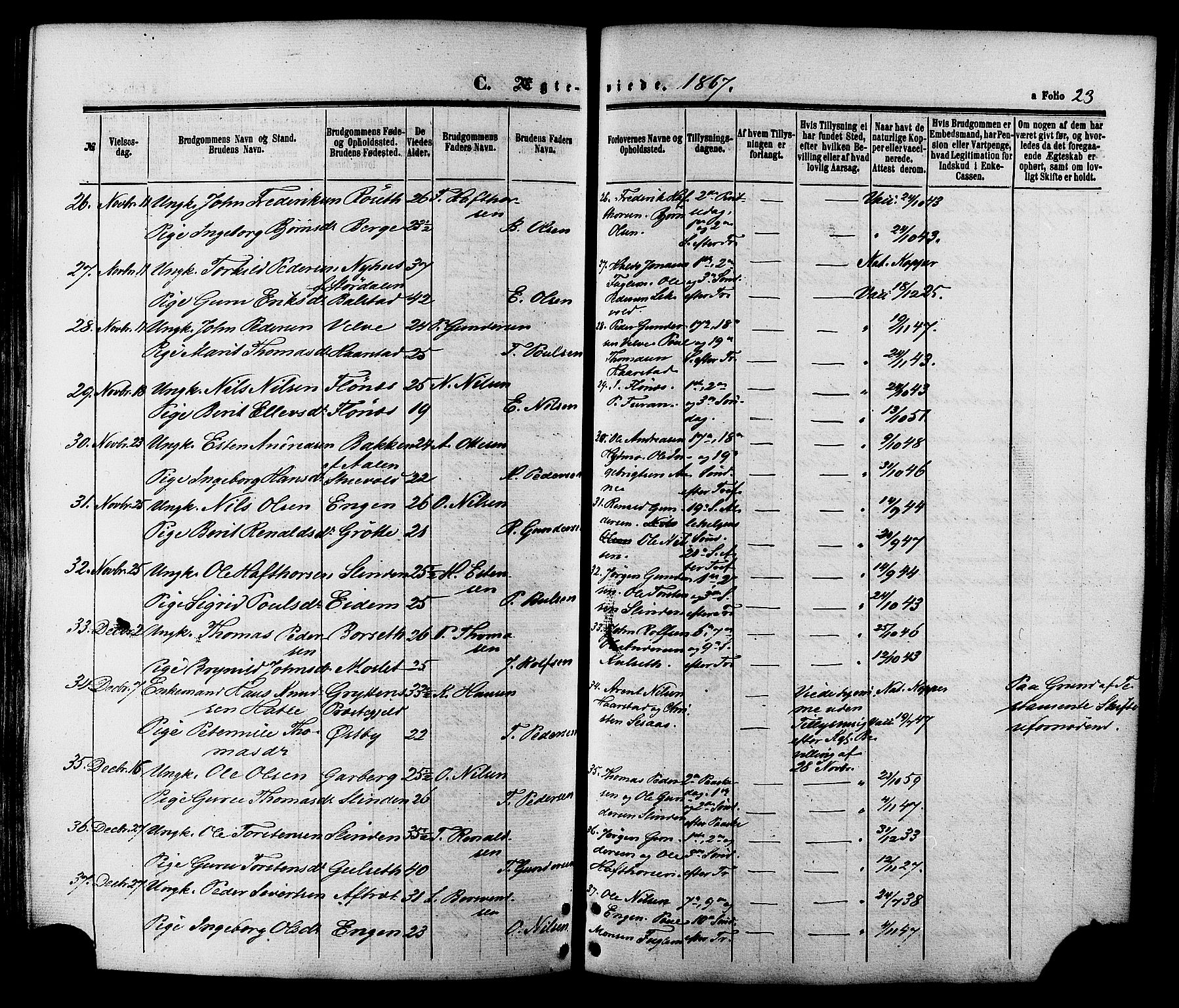Ministerialprotokoller, klokkerbøker og fødselsregistre - Sør-Trøndelag, SAT/A-1456/695/L1147: Ministerialbok nr. 695A07, 1860-1877, s. 23