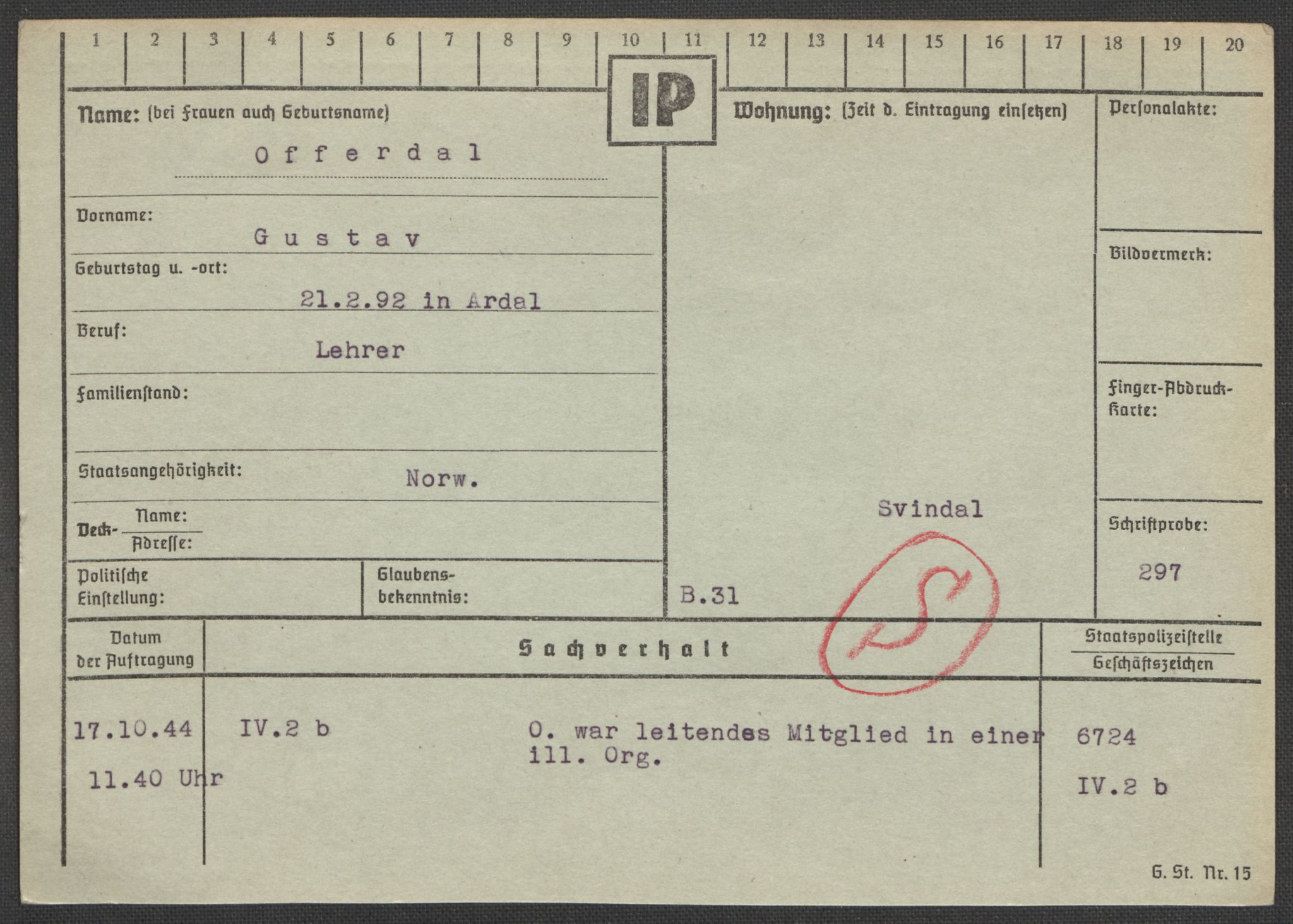 Befehlshaber der Sicherheitspolizei und des SD, RA/RAFA-5969/E/Ea/Eaa/L0008: Register over norske fanger i Møllergata 19: Oelze-Ru, 1940-1945, s. 4