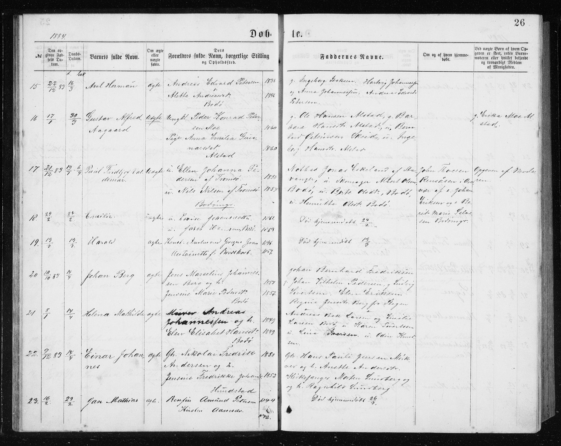 Ministerialprotokoller, klokkerbøker og fødselsregistre - Nordland, AV/SAT-A-1459/801/L0031: Klokkerbok nr. 801C06, 1883-1887, s. 26