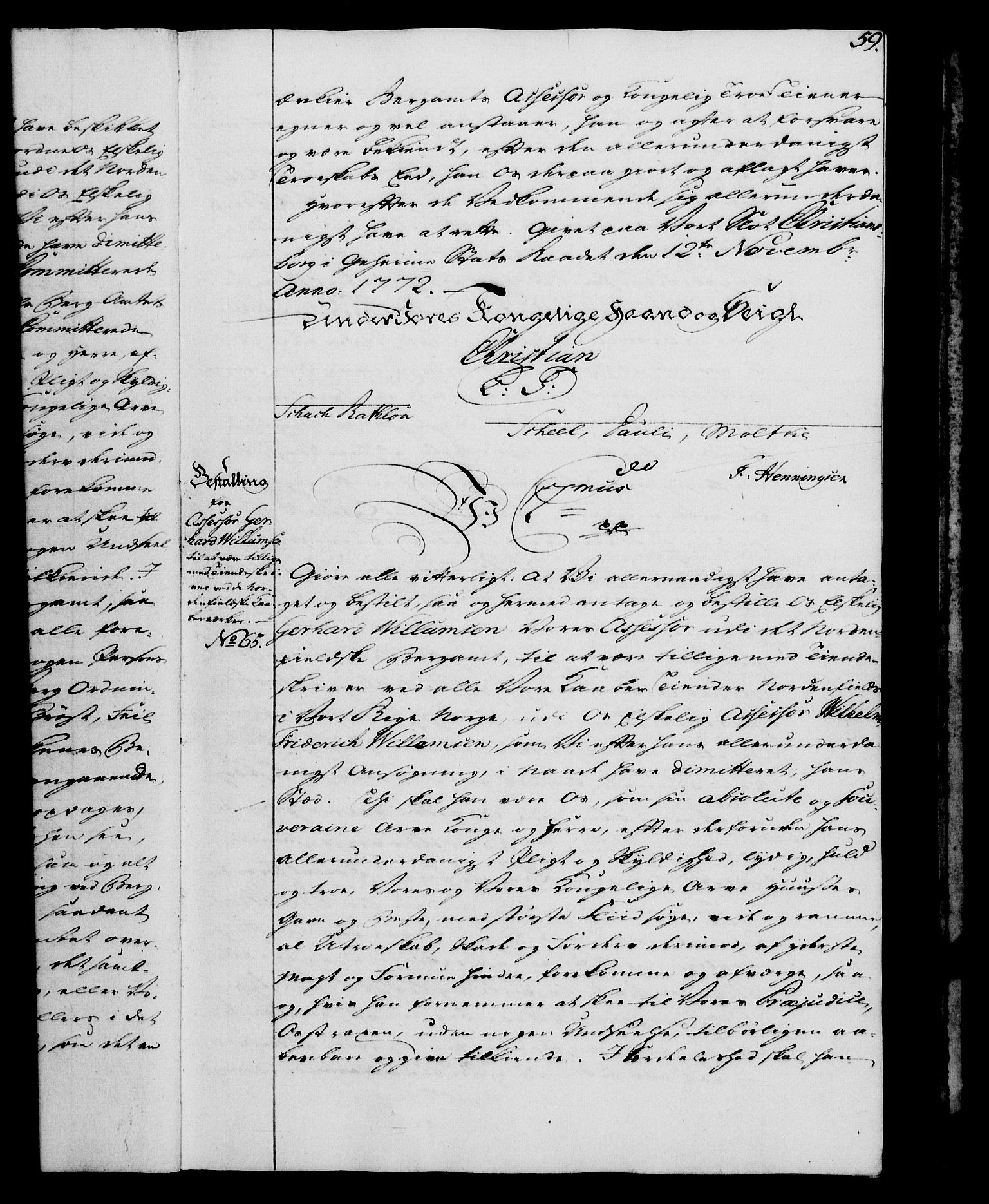 Rentekammeret, Kammerkanselliet, RA/EA-3111/G/Gg/Gge/L0005: Norsk bestallingsprotokoll med register (merket RK 53.29), 1771-1773, s. 59