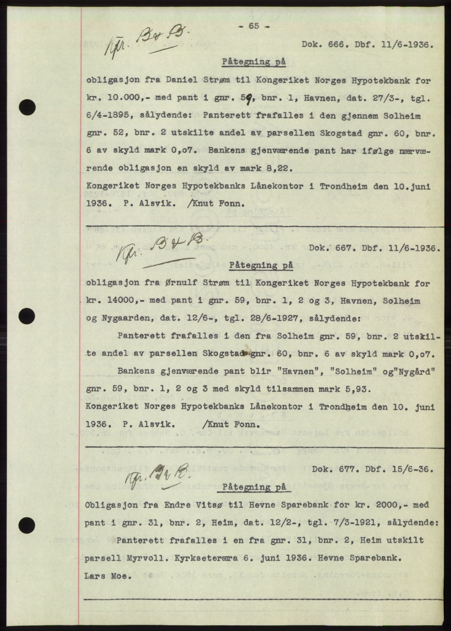 Hitra sorenskriveri, AV/SAT-A-0018/2/2C/2Ca: Pantebok nr. C1, 1936-1945, Dagboknr: 666/1936