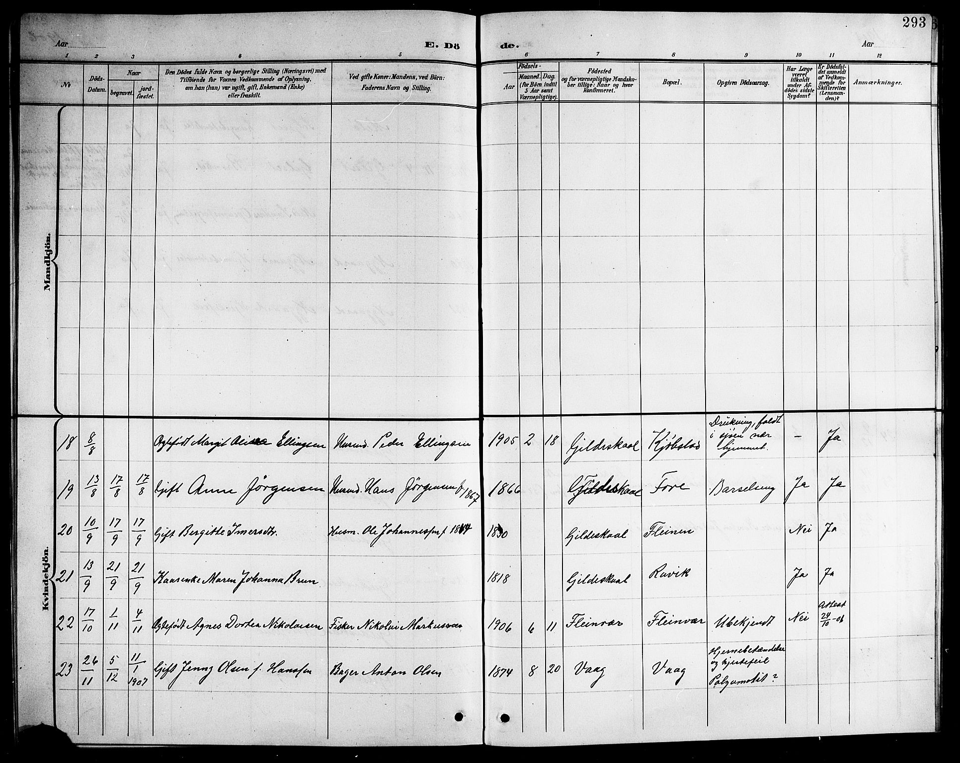 Ministerialprotokoller, klokkerbøker og fødselsregistre - Nordland, SAT/A-1459/805/L0109: Klokkerbok nr. 805C05, 1900-1911, s. 293