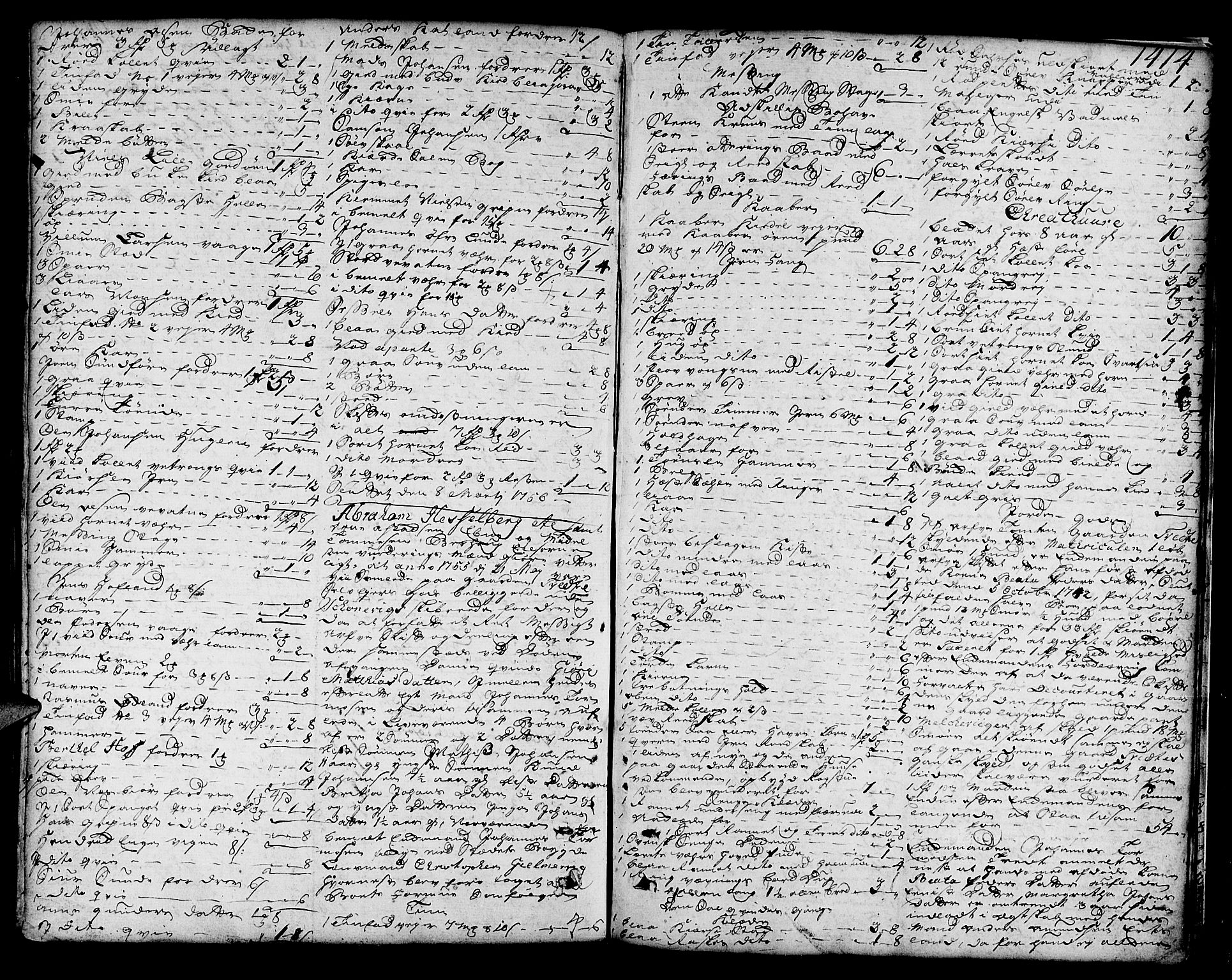 Sunnhordland sorenskrivar, SAB/A-2401/1/H/Ha/Haa/L0006: Skifteprotokollar. Register på lesesal. Fol. 1061- ut, 1753-1755, s. 1413b-1414a