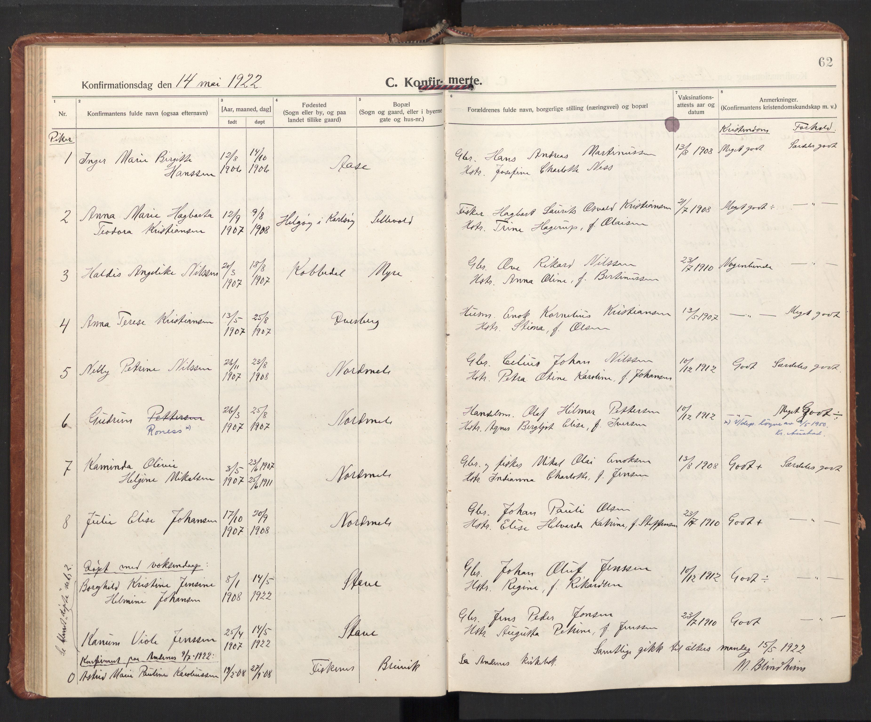 Ministerialprotokoller, klokkerbøker og fødselsregistre - Nordland, AV/SAT-A-1459/897/L1408: Ministerialbok nr. 897A15, 1922-1938, s. 62