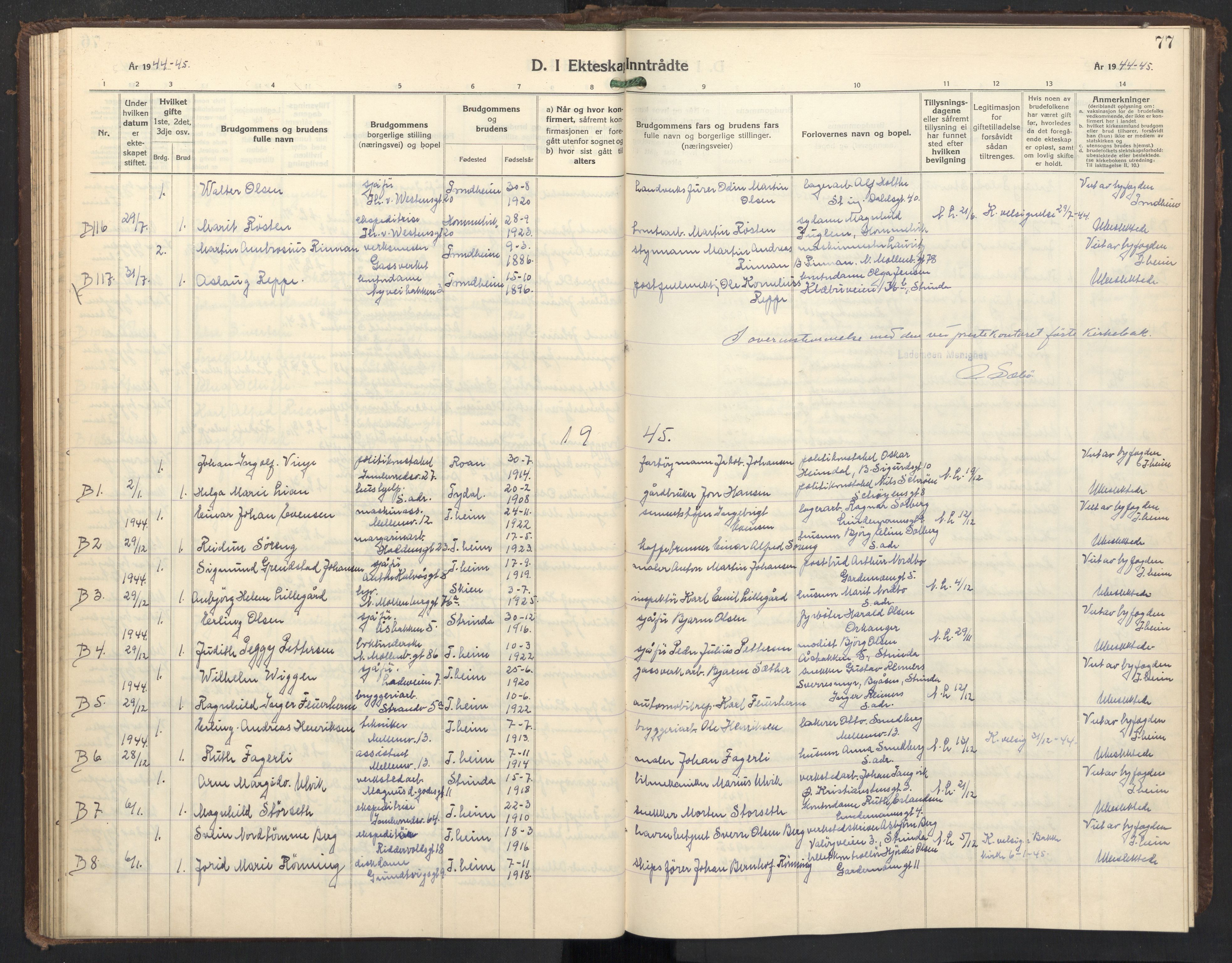 Ministerialprotokoller, klokkerbøker og fødselsregistre - Sør-Trøndelag, AV/SAT-A-1456/605/L0263: Klokkerbok nr. 605C10, 1938-1949, s. 77