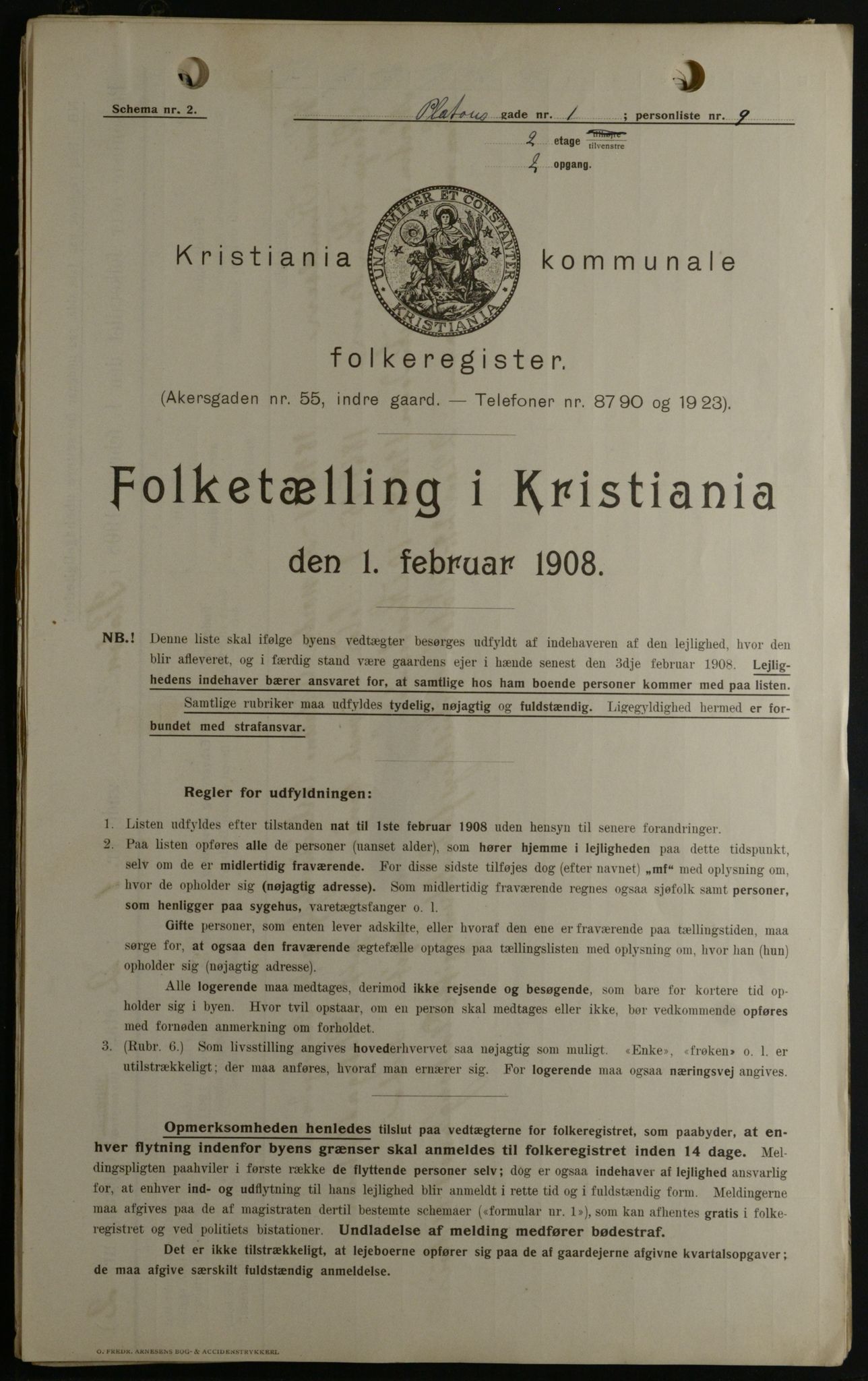 OBA, Kommunal folketelling 1.2.1908 for Kristiania kjøpstad, 1908, s. 71960