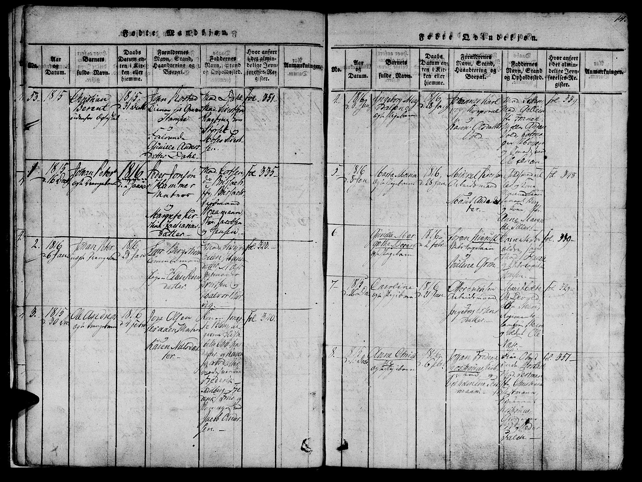 Ministerialprotokoller, klokkerbøker og fødselsregistre - Sør-Trøndelag, AV/SAT-A-1456/602/L0135: Klokkerbok nr. 602C03, 1815-1832, s. 14
