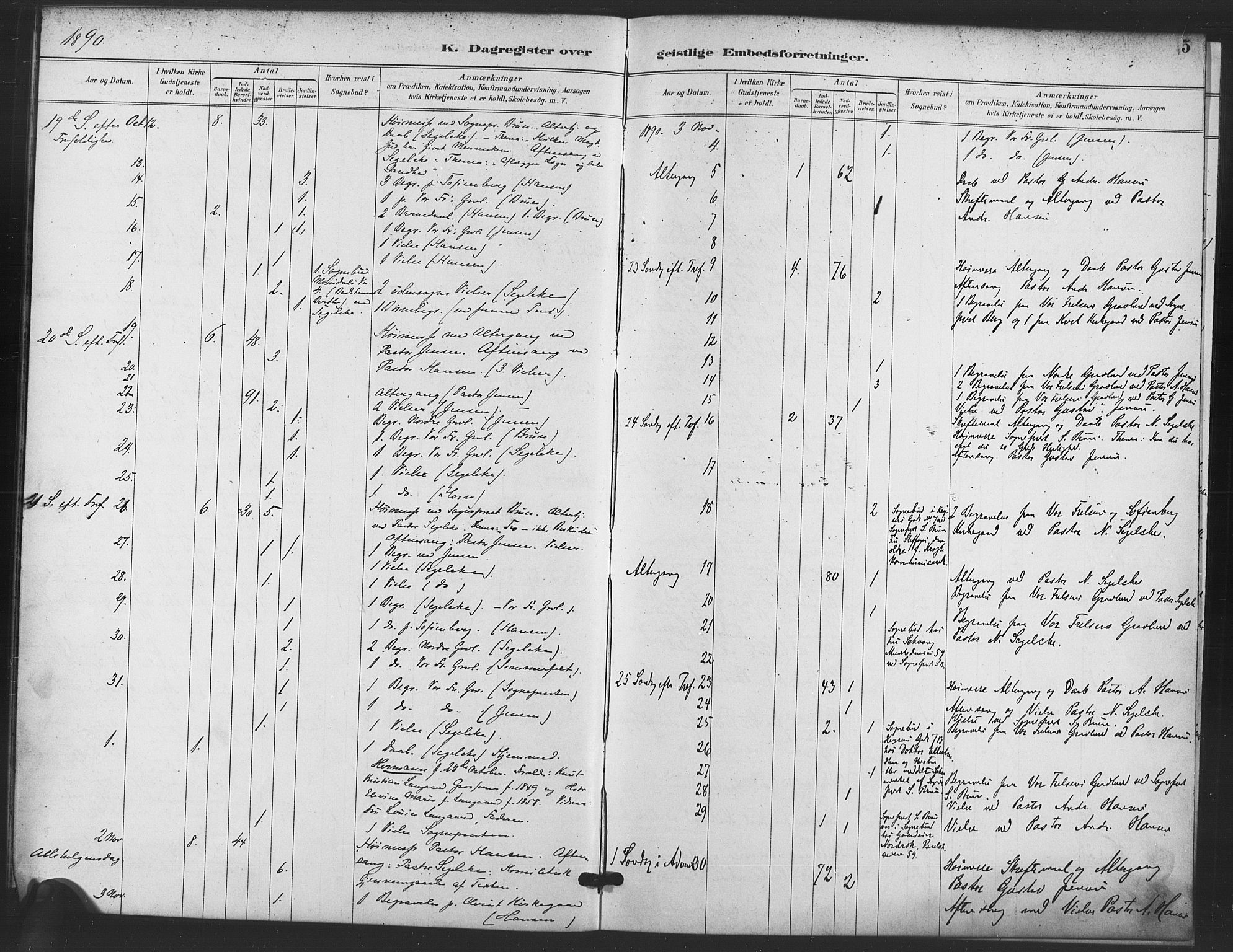 Trefoldighet prestekontor Kirkebøker, AV/SAO-A-10882/I/Ia/L0005: Dagsregister nr. 5, 1890-1905, s. 5