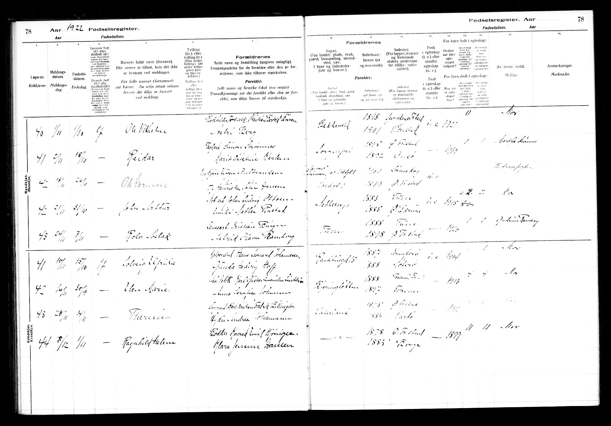 Østre Fredrikstad prestekontor Kirkebøker, SAO/A-10907/J/Ja/L0001: Fødselsregister nr. 1, 1916-1936, s. 78