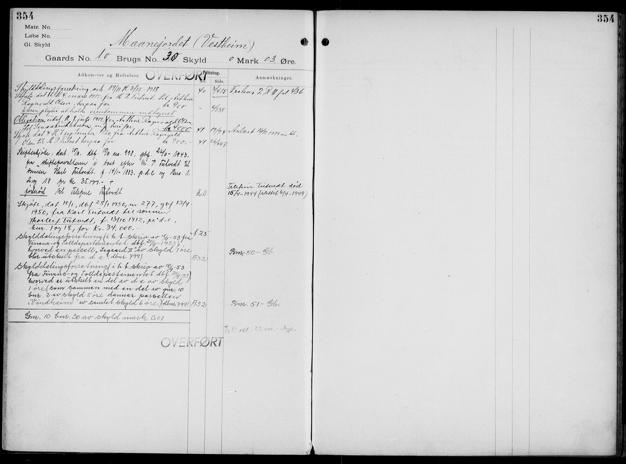 Larvik sorenskriveri, AV/SAKO-A-83/G/Gb/Gbg/L0003a: Panteregister nr. VI 3, s. 354