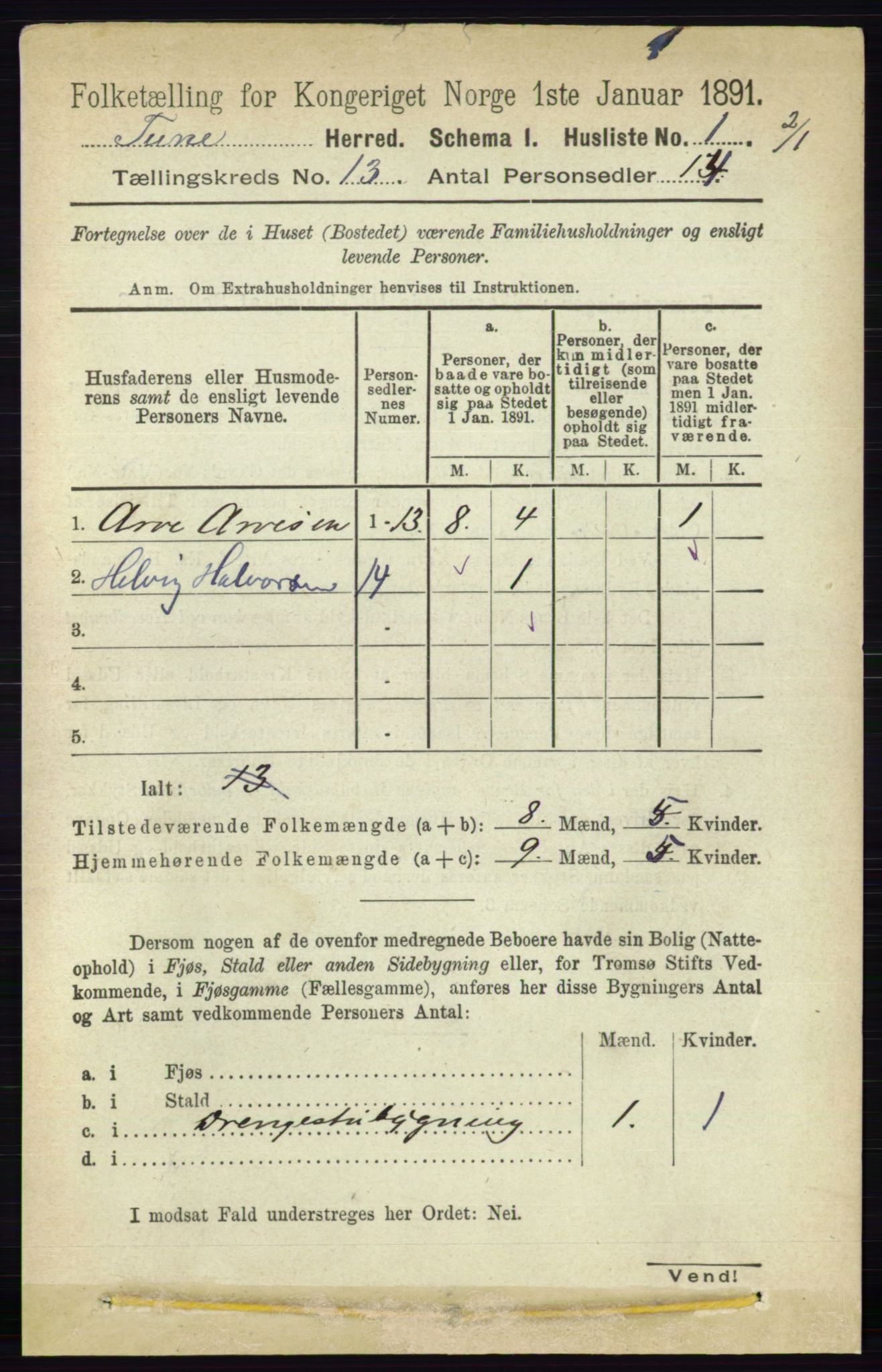 RA, Folketelling 1891 for 0130 Tune herred, 1891, s. 7540