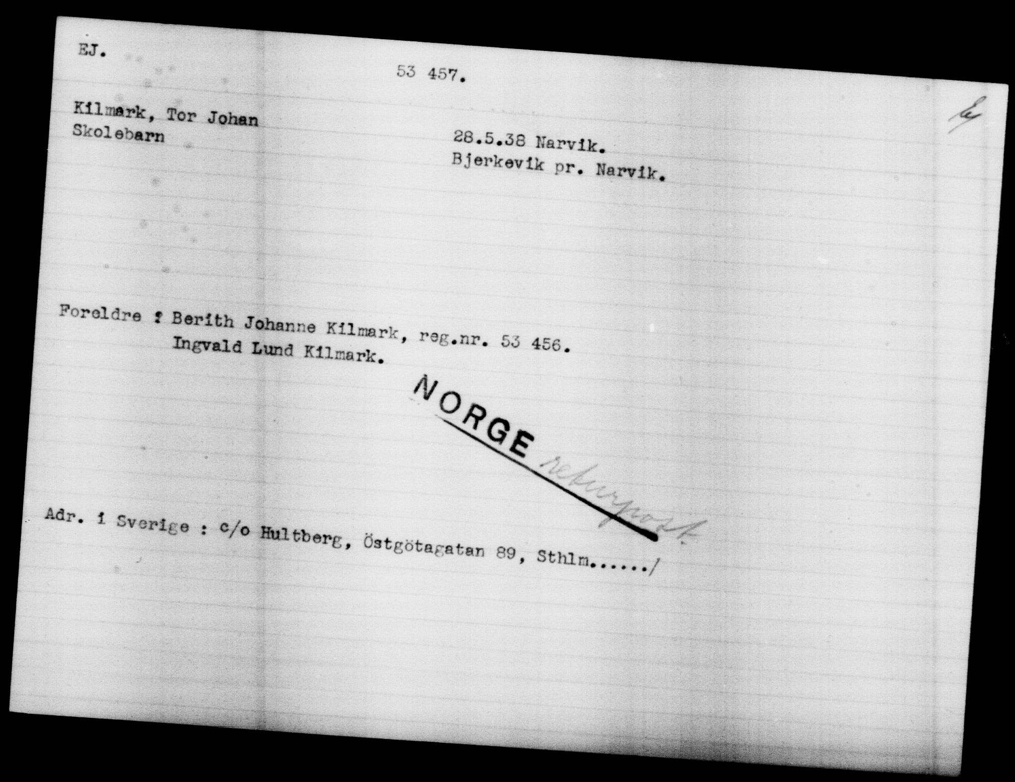 Utenriksstasjonene, Legasjonen i Stockholm, Flyktningkontoret, AV/RA-S-6753/V/Va/L0019: Kjesäterkartoteket, flyktninger med registreringsnr. 49600-55060, 1940-1945, s. 2920