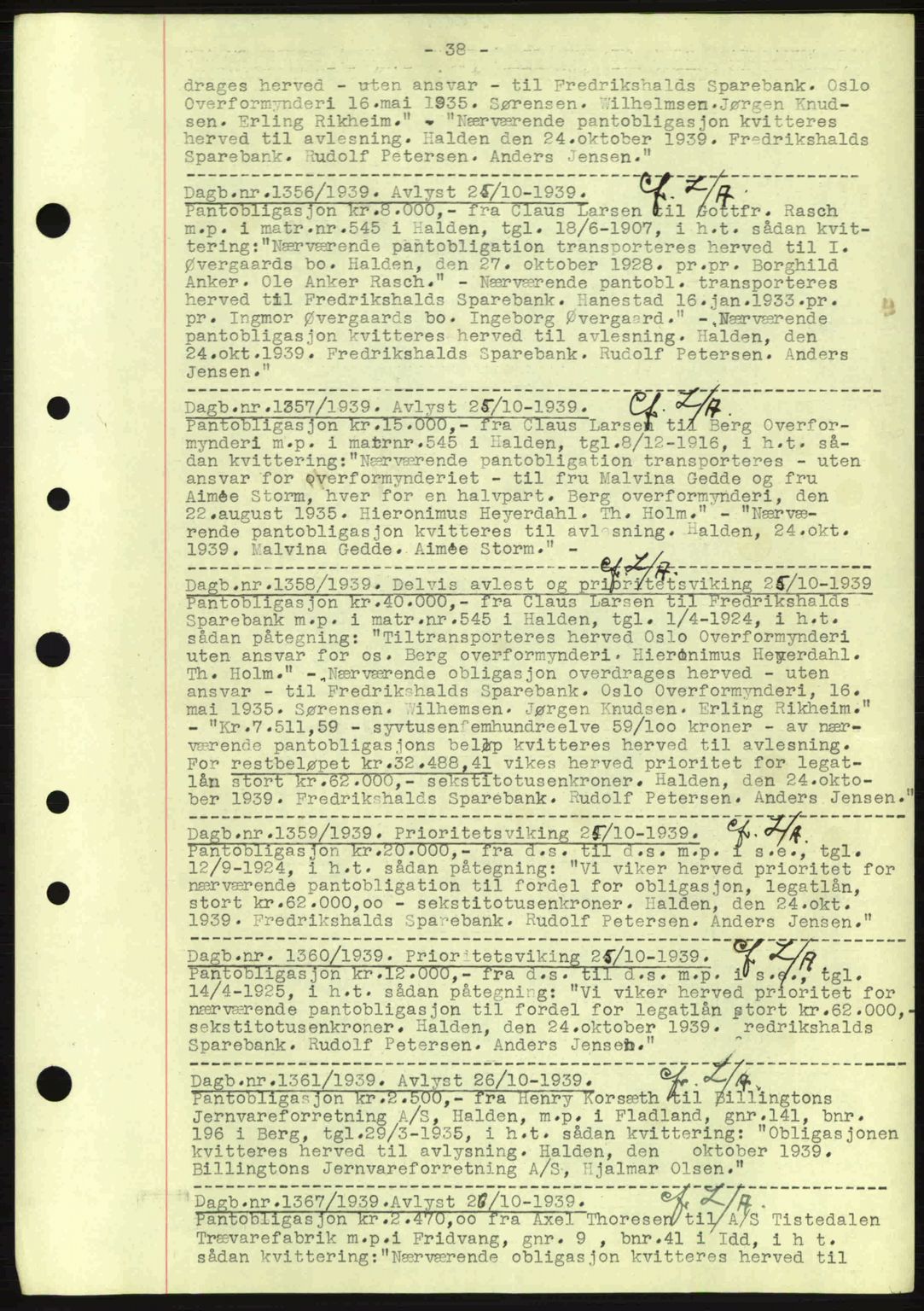 Idd og Marker sorenskriveri, AV/SAO-A-10283/G/Gb/Gbc/L0002: Pantebok nr. B4-9a, 1939-1945, Dagboknr: 1356/1939