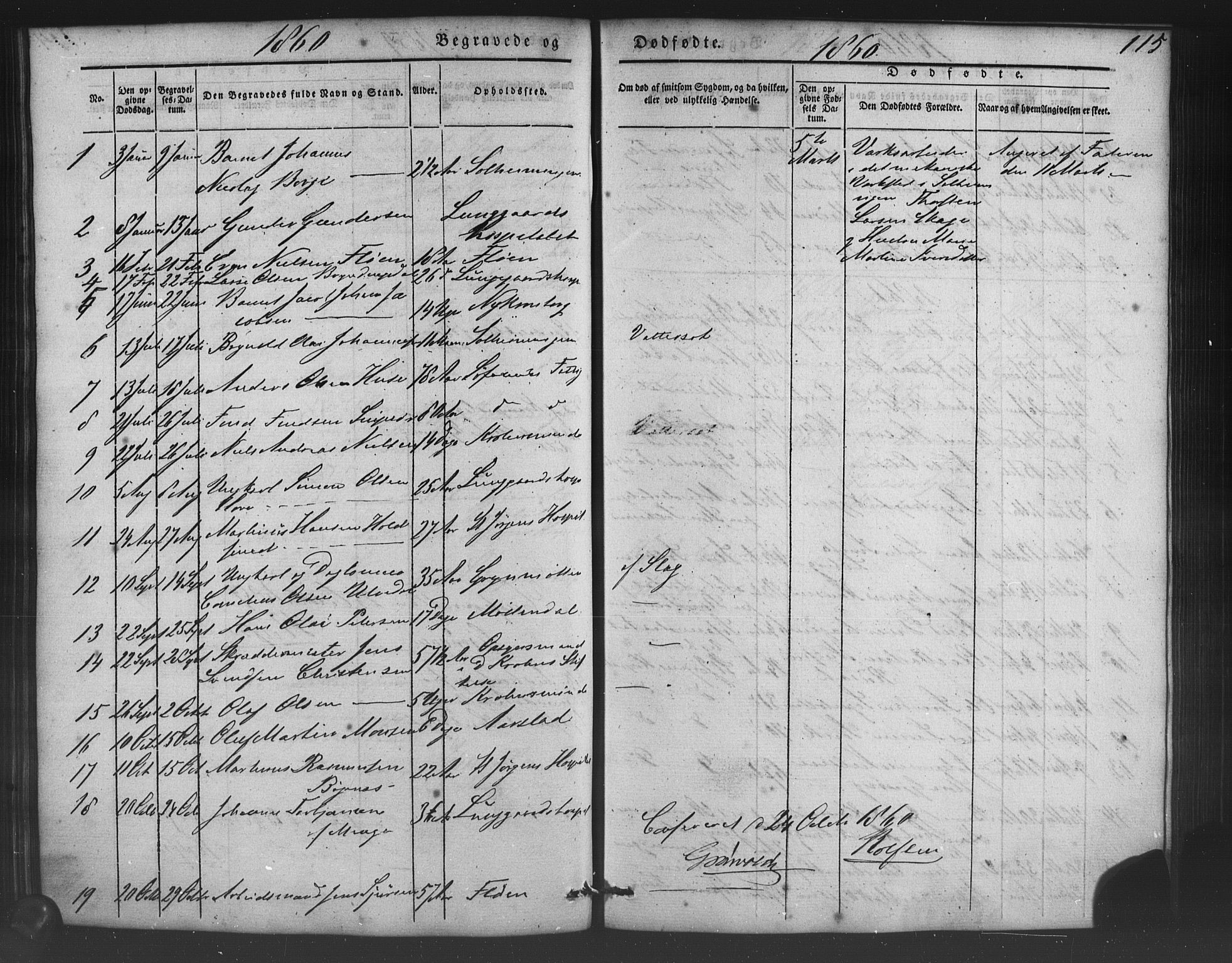 St. Jørgens hospital og Årstad sokneprestembete, AV/SAB-A-99934: Klokkerbok nr. A 5, 1844-1871, s. 115