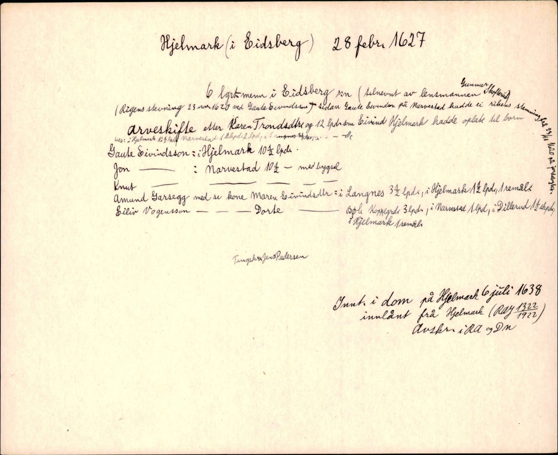 Riksarkivets diplomsamling, AV/RA-EA-5965/F35/F35d/L0003: Innlånte diplomer, seddelregister, 1621-1642, s. 161