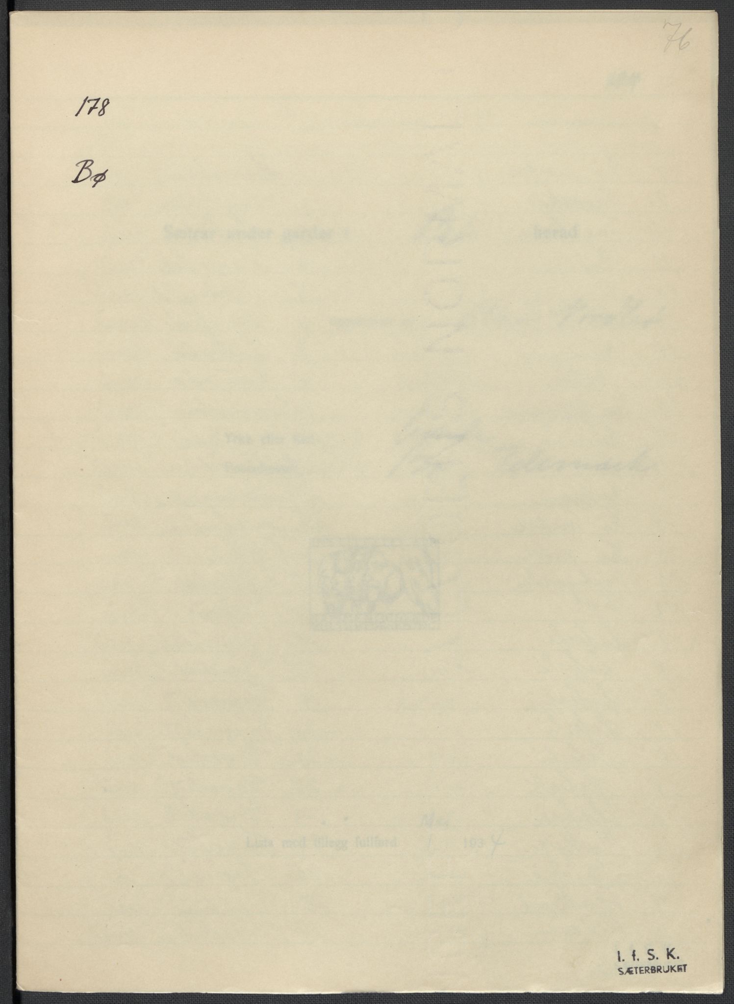 Instituttet for sammenlignende kulturforskning, AV/RA-PA-0424/F/Fc/L0007/0001: Eske B7: / Telemark (perm XVI), 1934-1936, s. 76