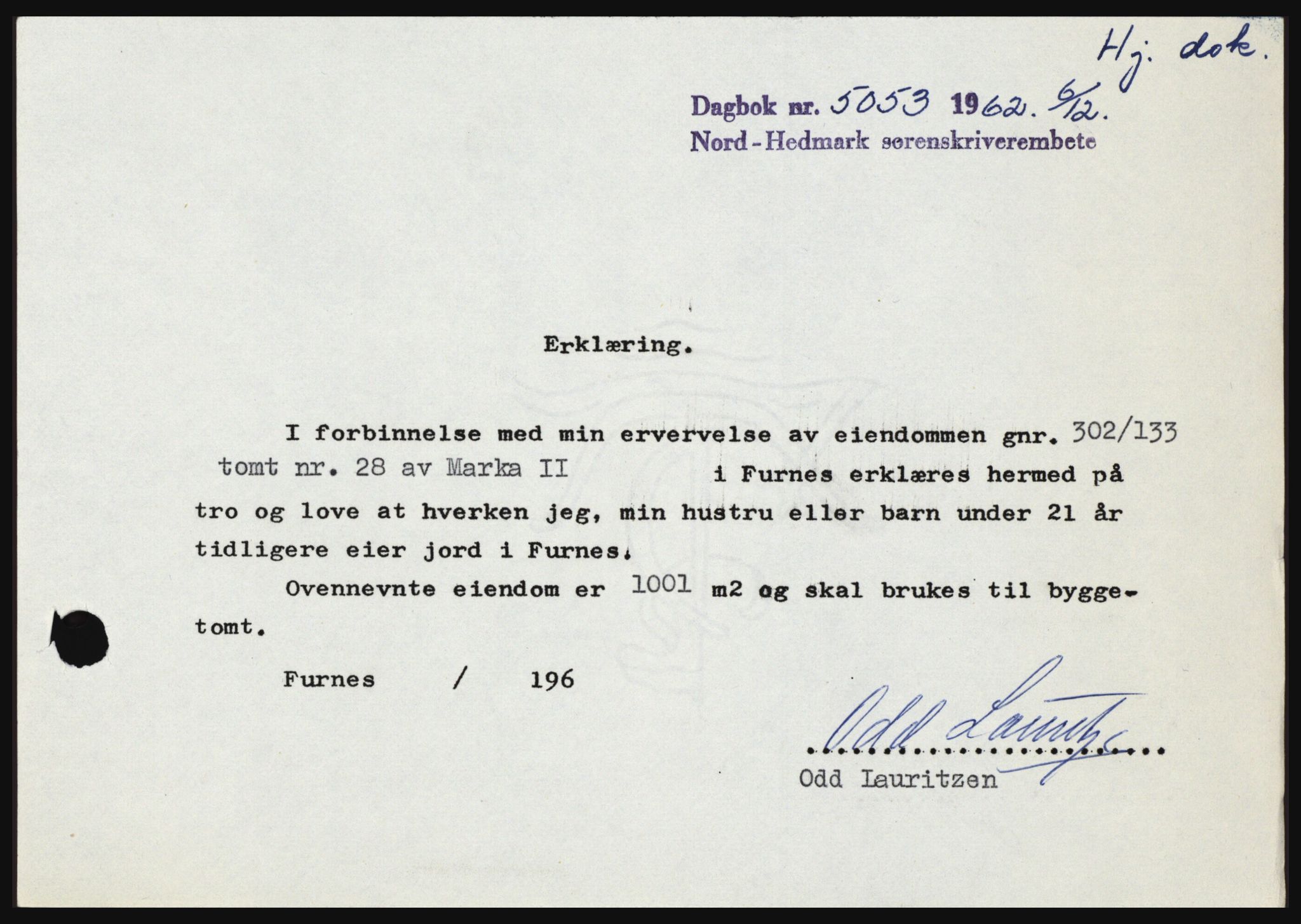 Nord-Hedmark sorenskriveri, SAH/TING-012/H/Hc/L0017: Pantebok nr. 17, 1962-1963, Dagboknr: 5053/1962