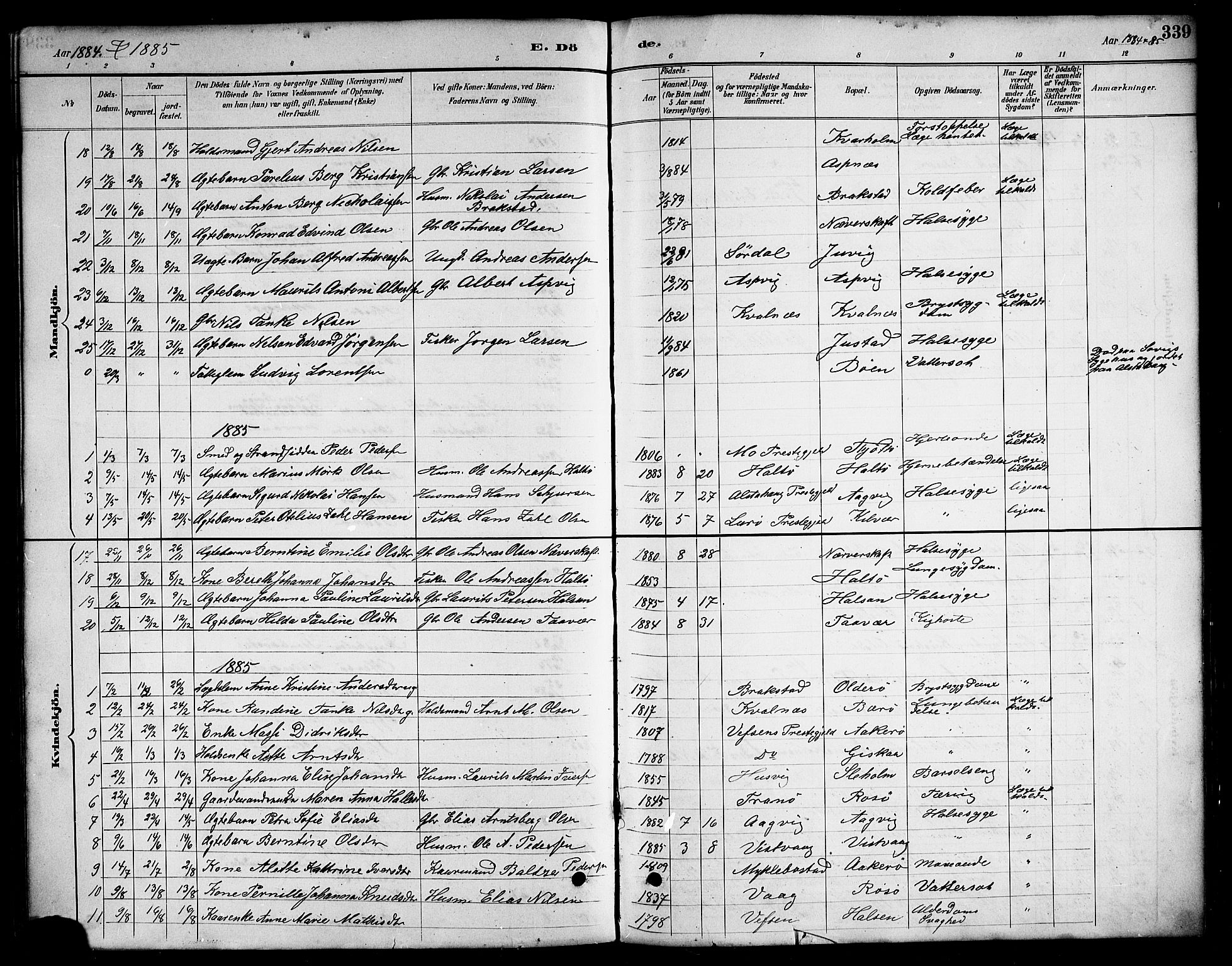 Ministerialprotokoller, klokkerbøker og fødselsregistre - Nordland, SAT/A-1459/817/L0268: Klokkerbok nr. 817C03, 1884-1920, s. 339