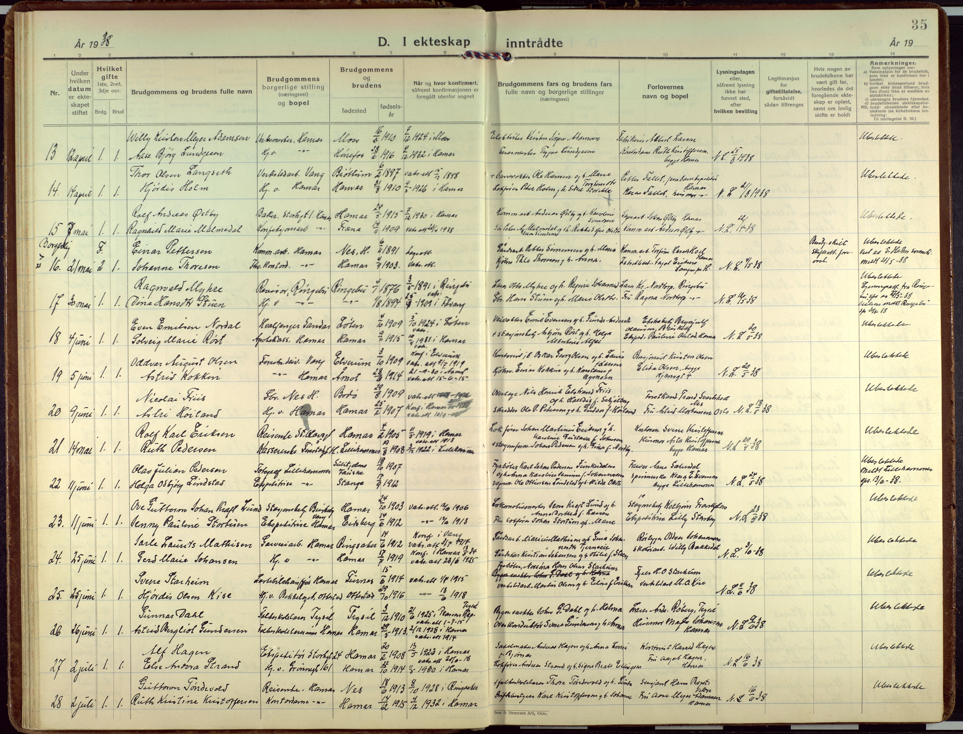 Hamar prestekontor, AV/SAH-DOMPH-002/H/Ha/Haa/L0006: Ministerialbok nr. 6, 1931-1953, s. 35