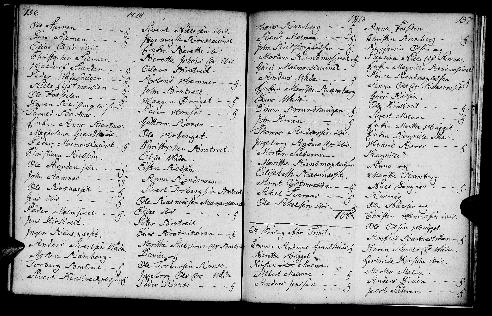 Ministerialprotokoller, klokkerbøker og fødselsregistre - Nord-Trøndelag, SAT/A-1458/745/L0432: Klokkerbok nr. 745C01, 1802-1814, s. 136-137