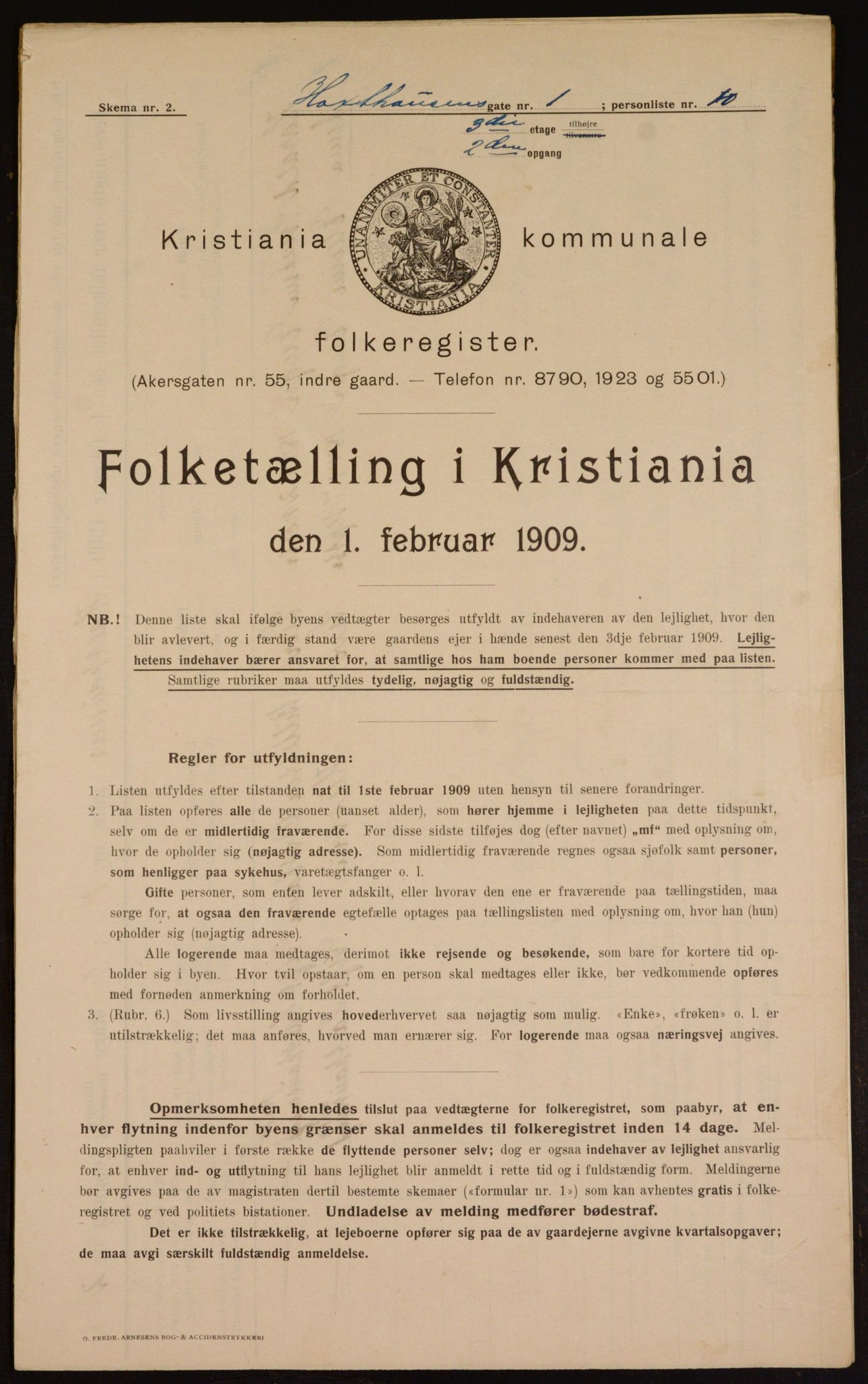 OBA, Kommunal folketelling 1.2.1909 for Kristiania kjøpstad, 1909, s. 32199