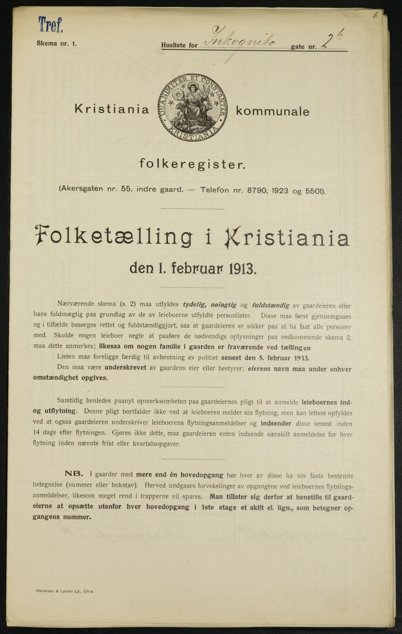 OBA, Kommunal folketelling 1.2.1913 for Kristiania, 1913, s. 43811