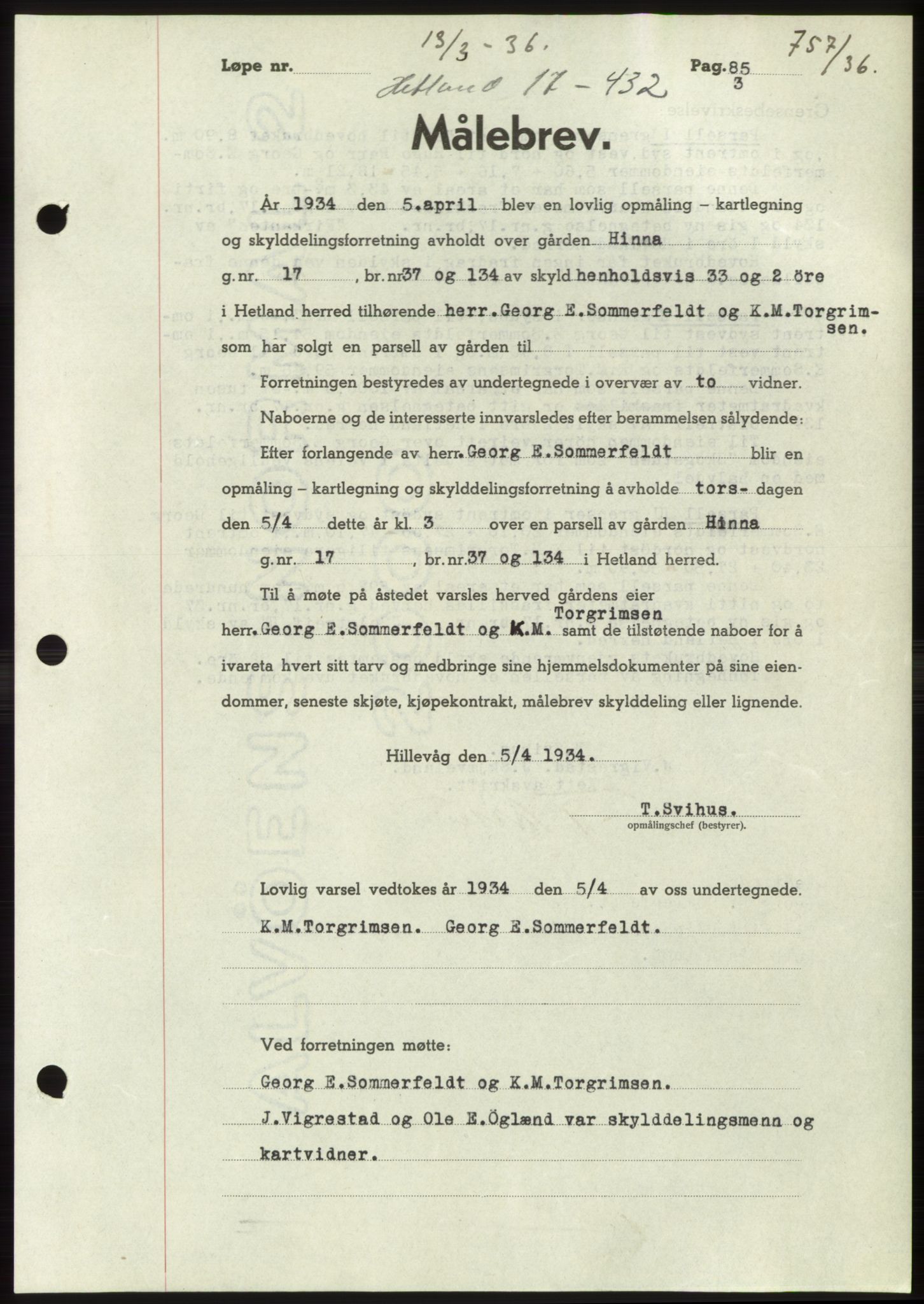 Jæren sorenskriveri, SAST/A-100310/03/G/Gba/L0065: Pantebok nr. 71, 1936-1936, Dagboknr: 757/1936