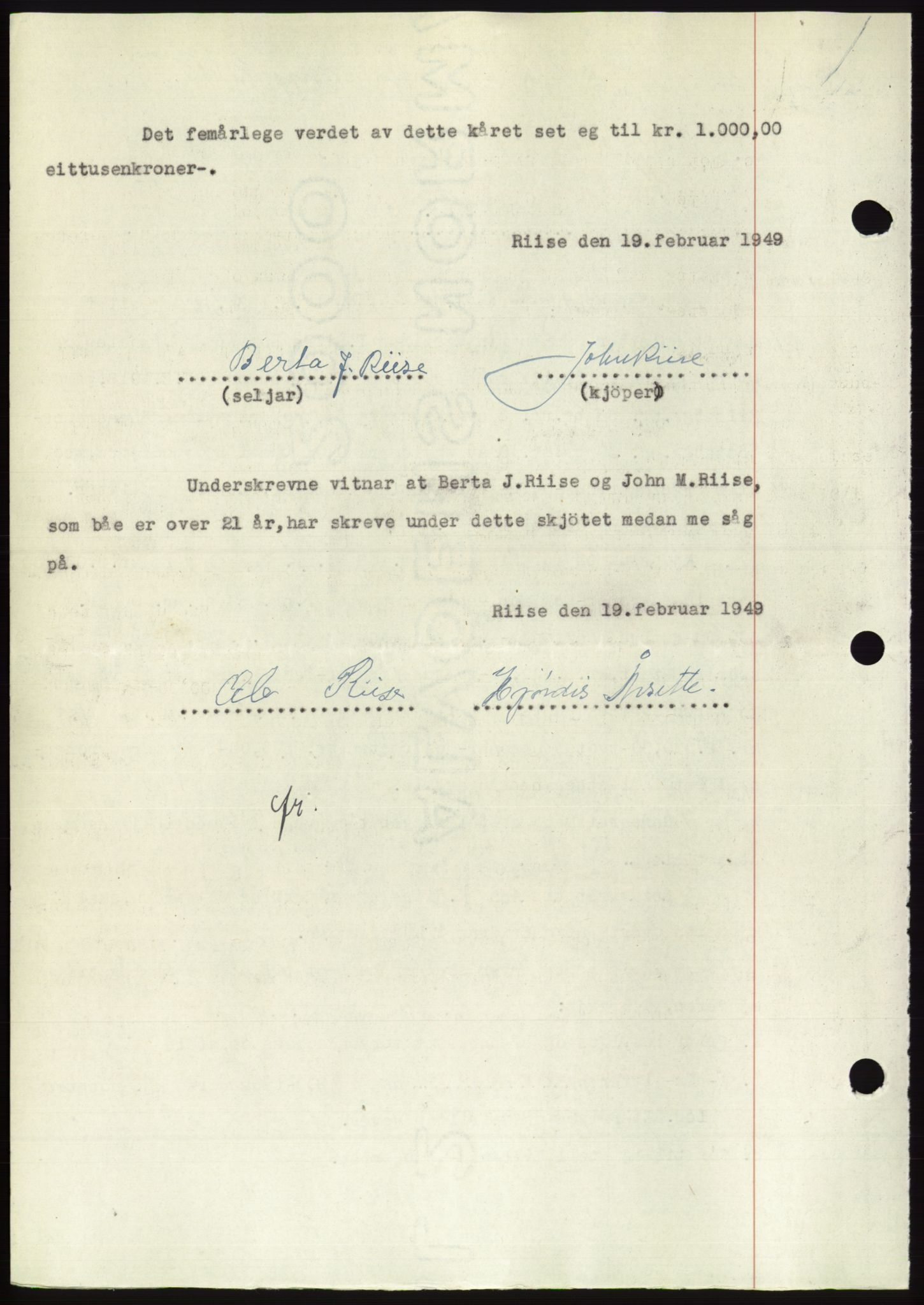 Søre Sunnmøre sorenskriveri, AV/SAT-A-4122/1/2/2C/L0084: Pantebok nr. 10A, 1949-1949, Dagboknr: 301/1949