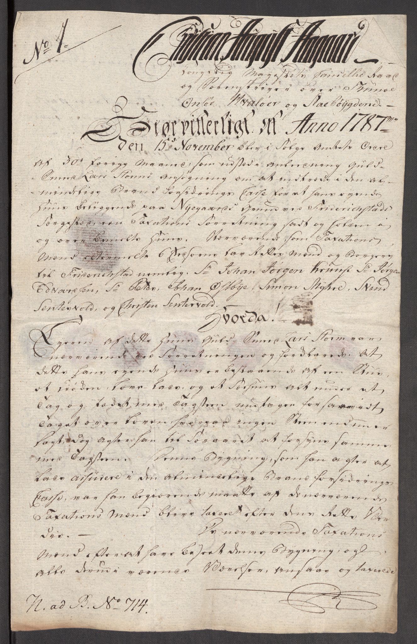 Kommersekollegiet, Brannforsikringskontoret 1767-1814, RA/EA-5458/F/Fb/L0065/0001: Fredrikstad og Smålenes amt / Dokumenter, 1787-1807