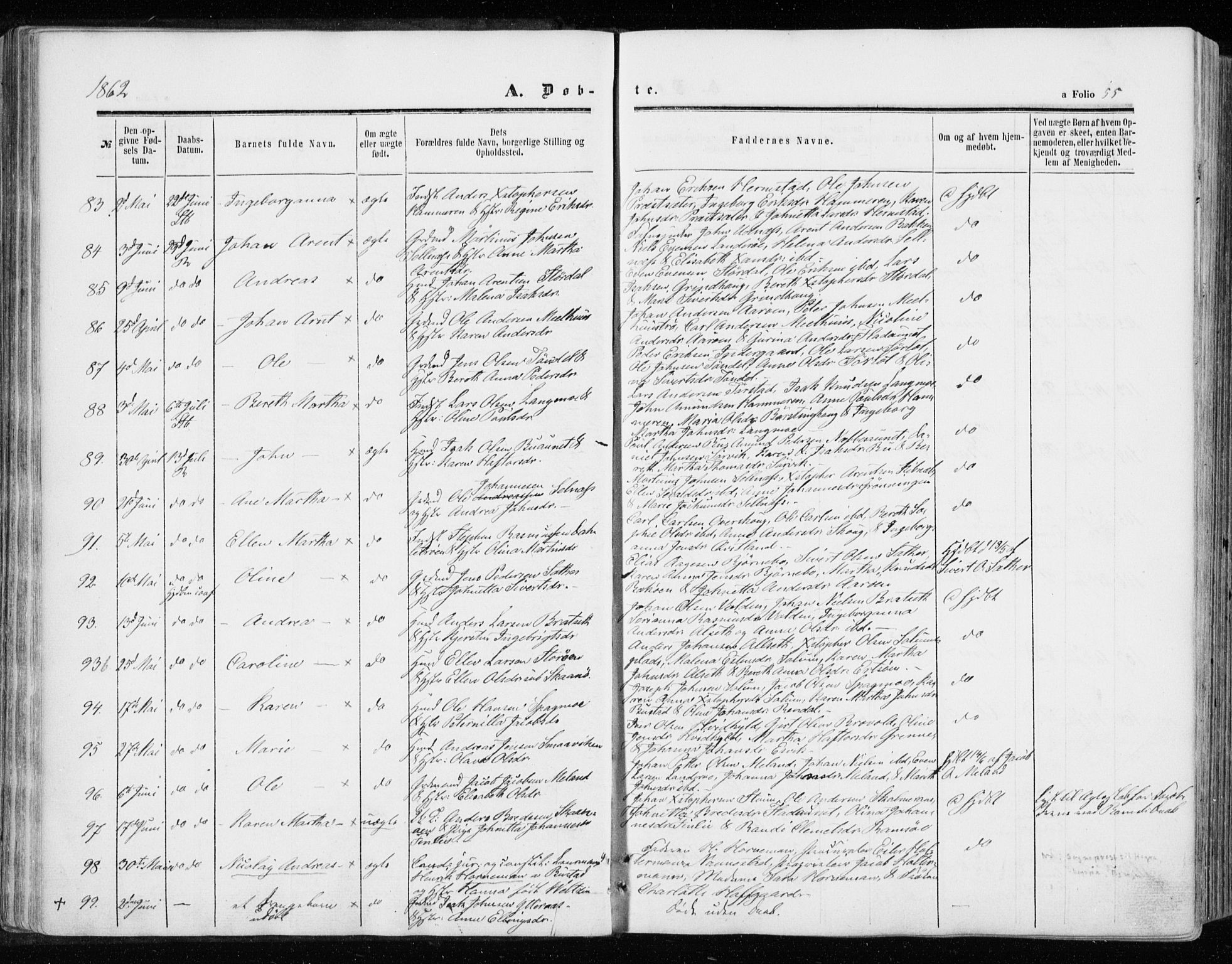 Ministerialprotokoller, klokkerbøker og fødselsregistre - Sør-Trøndelag, SAT/A-1456/646/L0612: Ministerialbok nr. 646A10, 1858-1869, s. 55