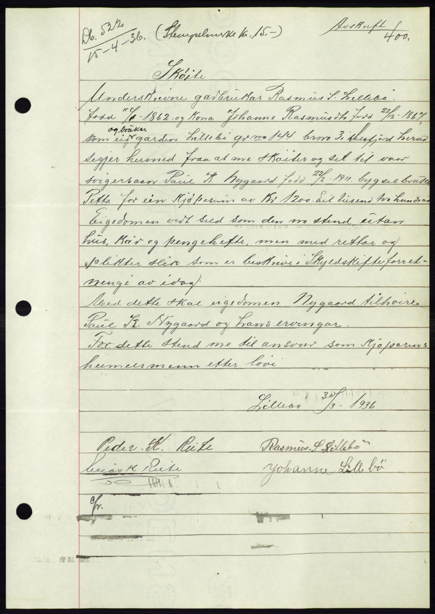 Søre Sunnmøre sorenskriveri, AV/SAT-A-4122/1/2/2C/L0060: Pantebok nr. 54, 1935-1936, Tingl.dato: 15.04.1936
