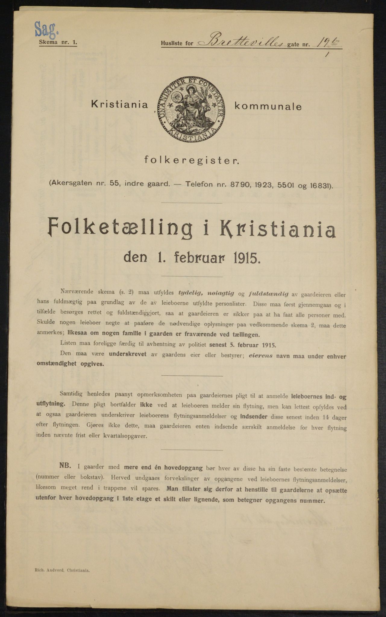 OBA, Kommunal folketelling 1.2.1915 for Kristiania, 1915, s. 8683