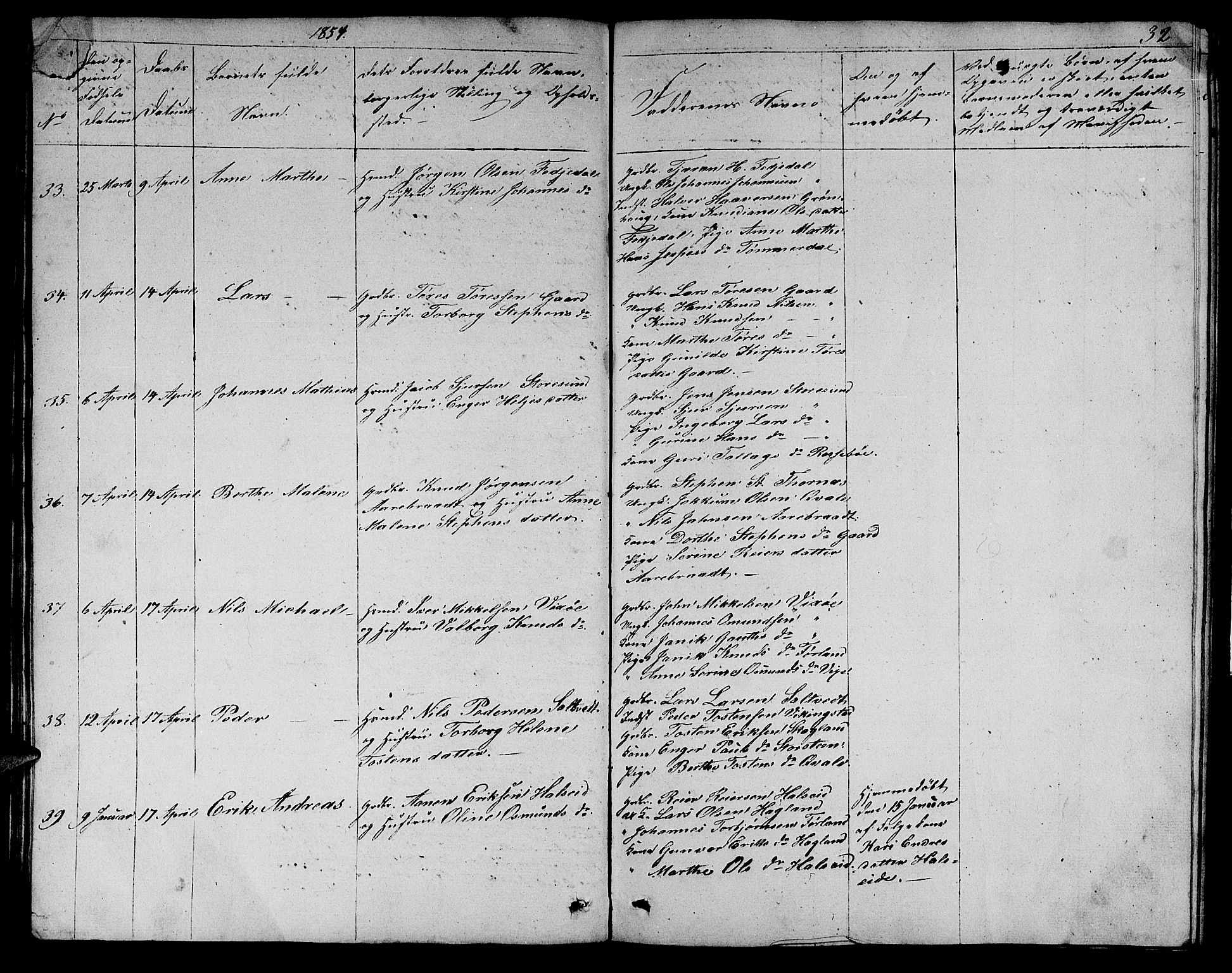 Torvastad sokneprestkontor, SAST/A -101857/H/Ha/Hab/L0004: Klokkerbok nr. B 4, 1850-1864, s. 32