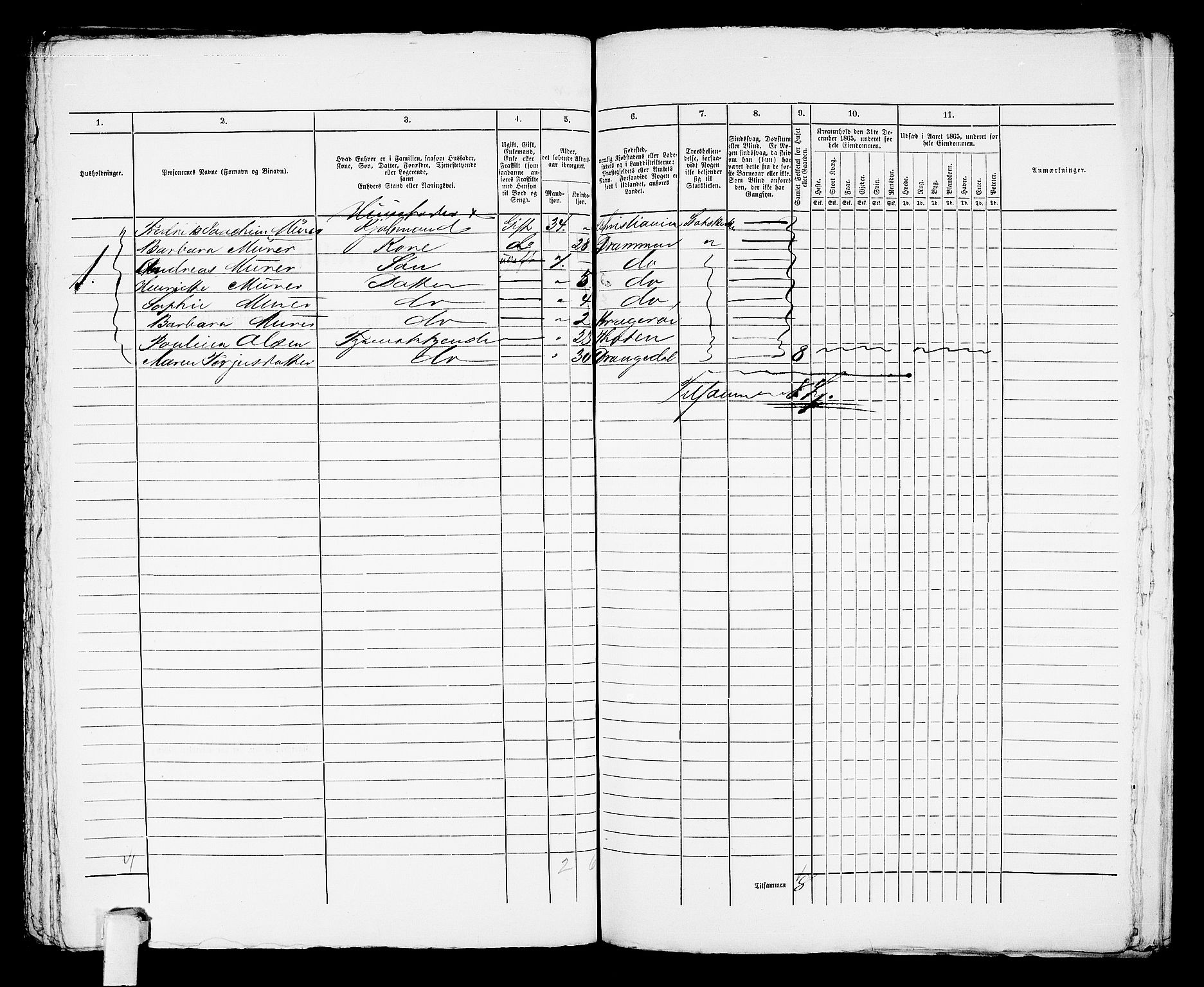 RA, Folketelling 1865 for 0801B Kragerø prestegjeld, Kragerø kjøpstad, 1865, s. 995