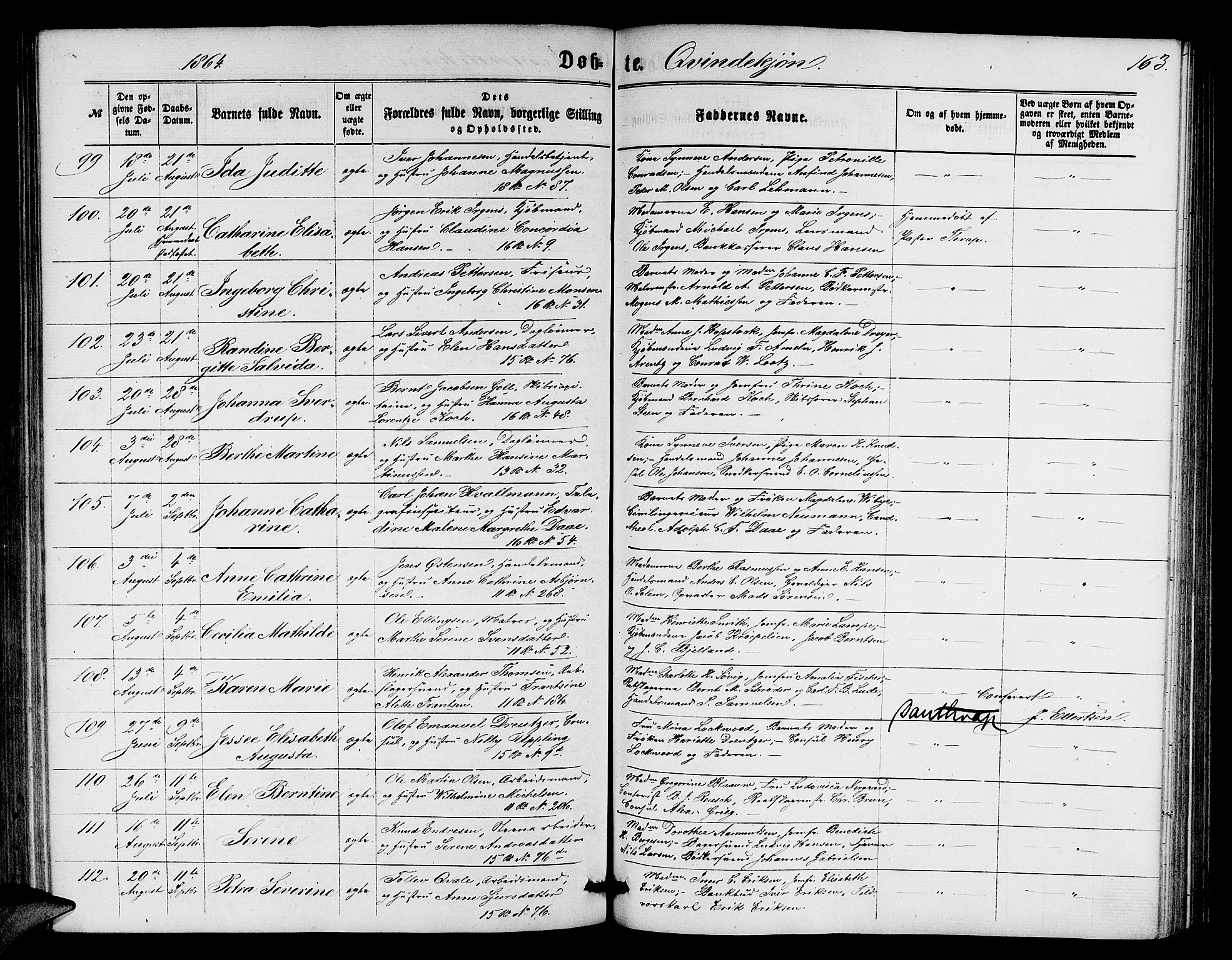 Domkirken sokneprestembete, AV/SAB-A-74801/H/Hab/L0012: Klokkerbok nr. B 5, 1862-1869, s. 163