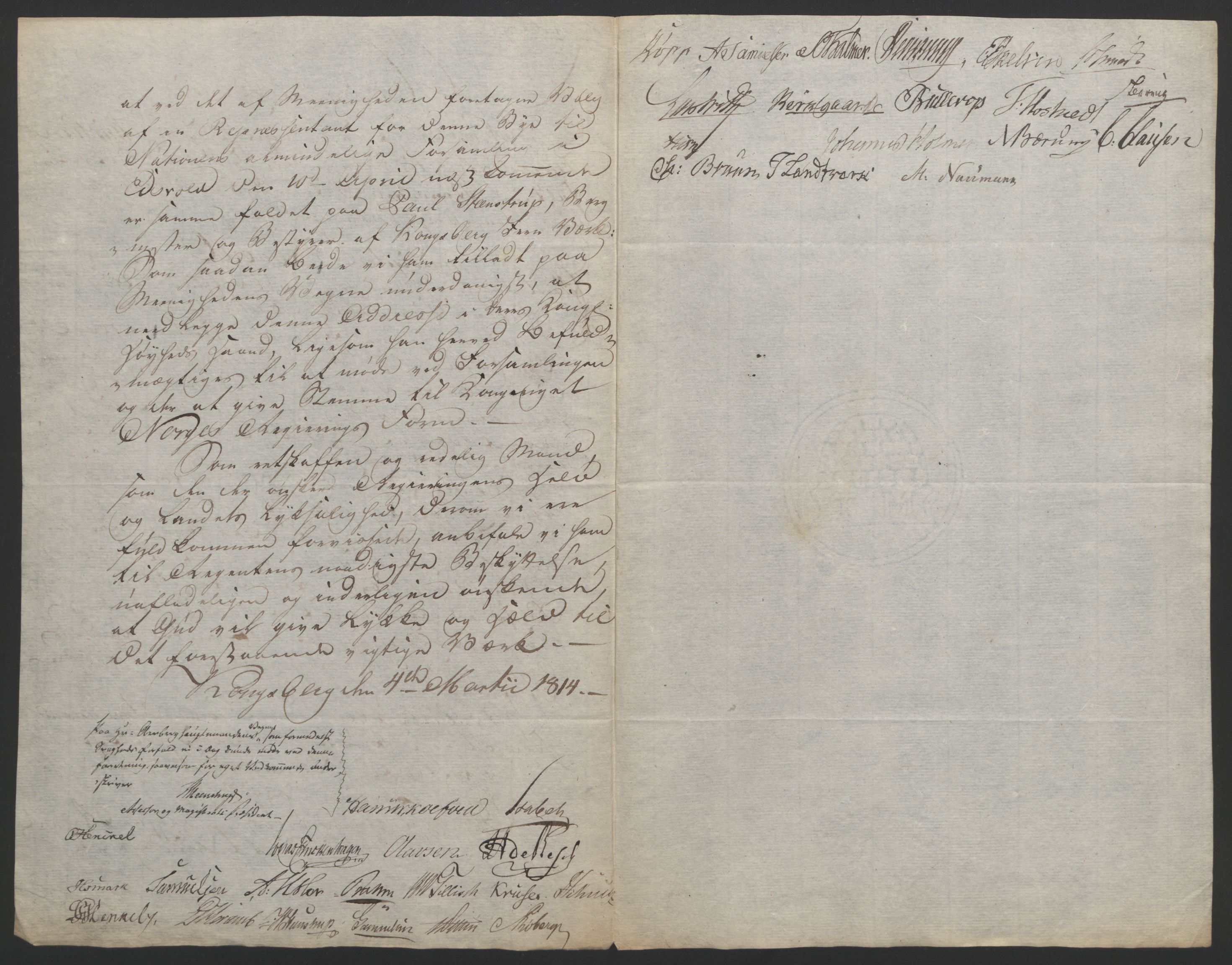 Statsrådssekretariatet, RA/S-1001/D/Db/L0007: Fullmakter for Eidsvollsrepresentantene i 1814. , 1814, s. 21