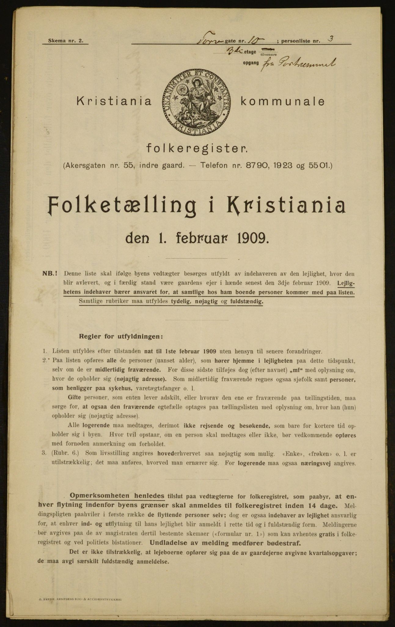 OBA, Kommunal folketelling 1.2.1909 for Kristiania kjøpstad, 1909, s. 103368
