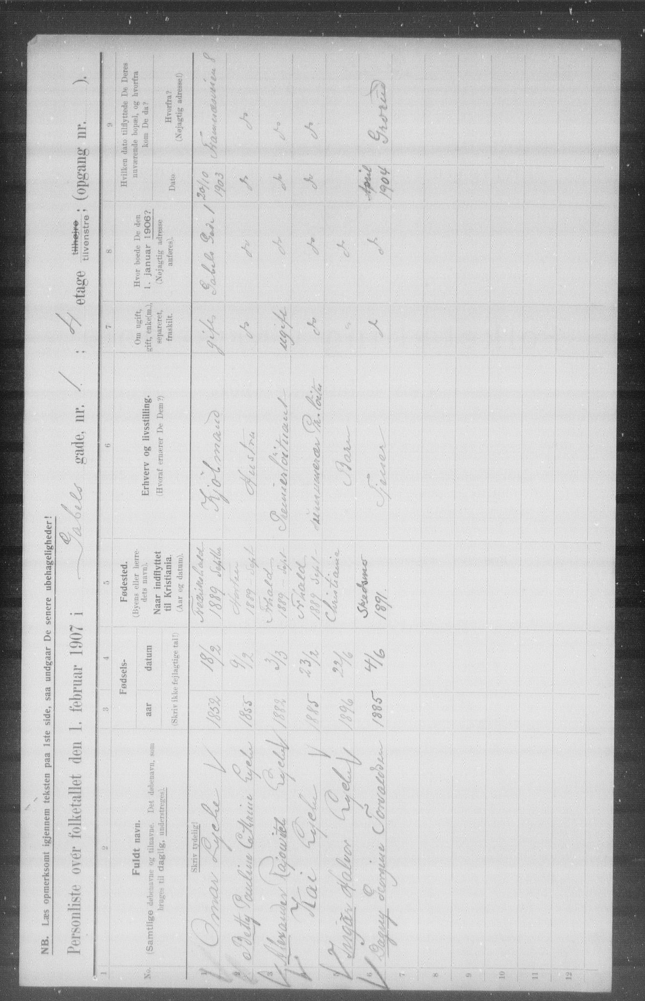 OBA, Kommunal folketelling 1.2.1907 for Kristiania kjøpstad, 1907, s. 14484