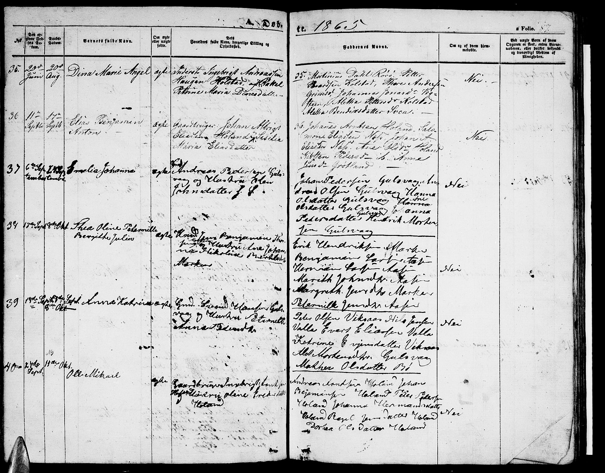 Ministerialprotokoller, klokkerbøker og fødselsregistre - Nordland, AV/SAT-A-1459/816/L0251: Klokkerbok nr. 816C01, 1852-1870, s. 87