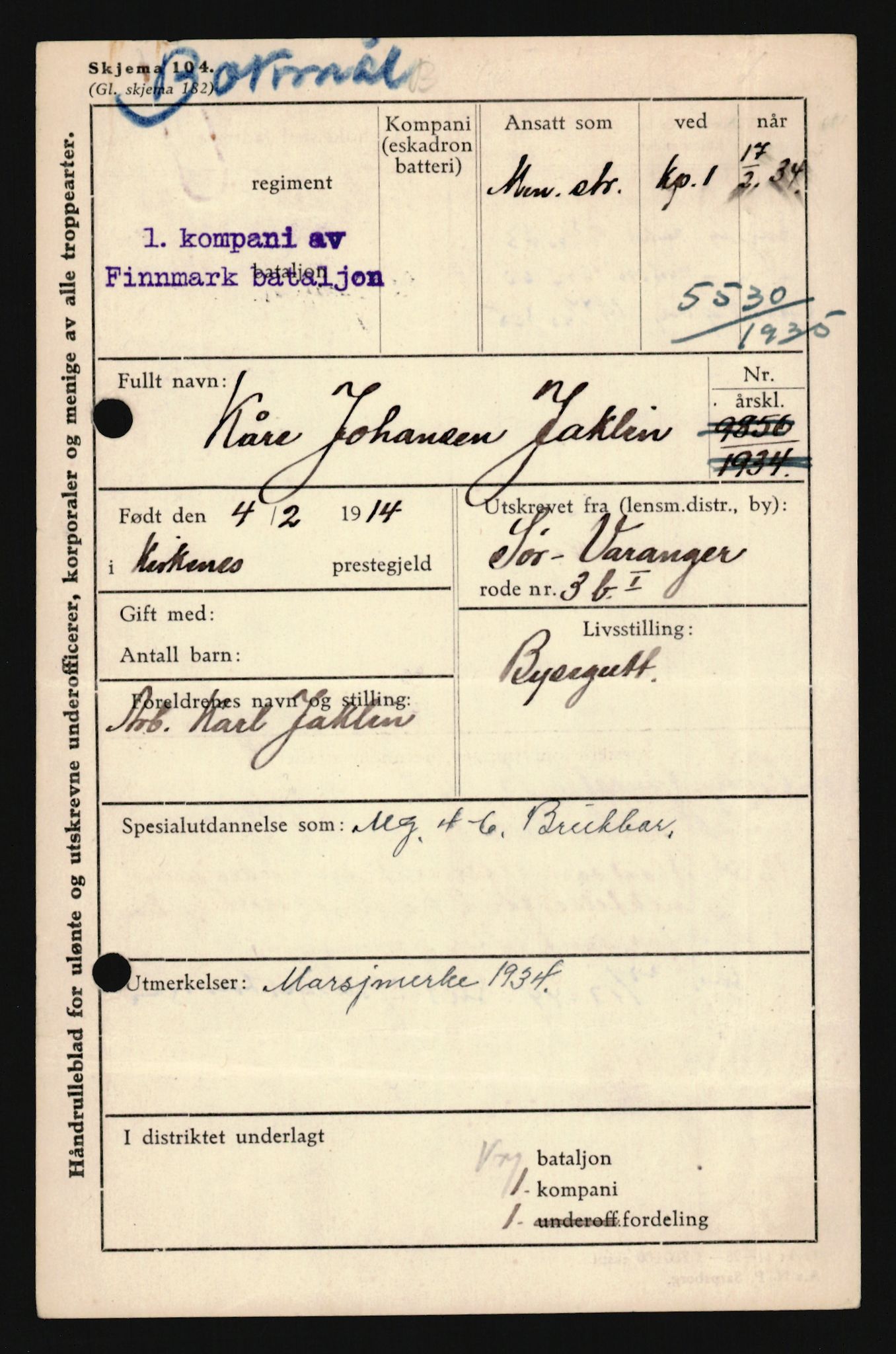 Forsvaret, Troms infanteriregiment nr. 16, AV/RA-RAFA-3146/P/Pa/L0019: Rulleblad for regimentets menige mannskaper, årsklasse 1935, 1935, s. 487