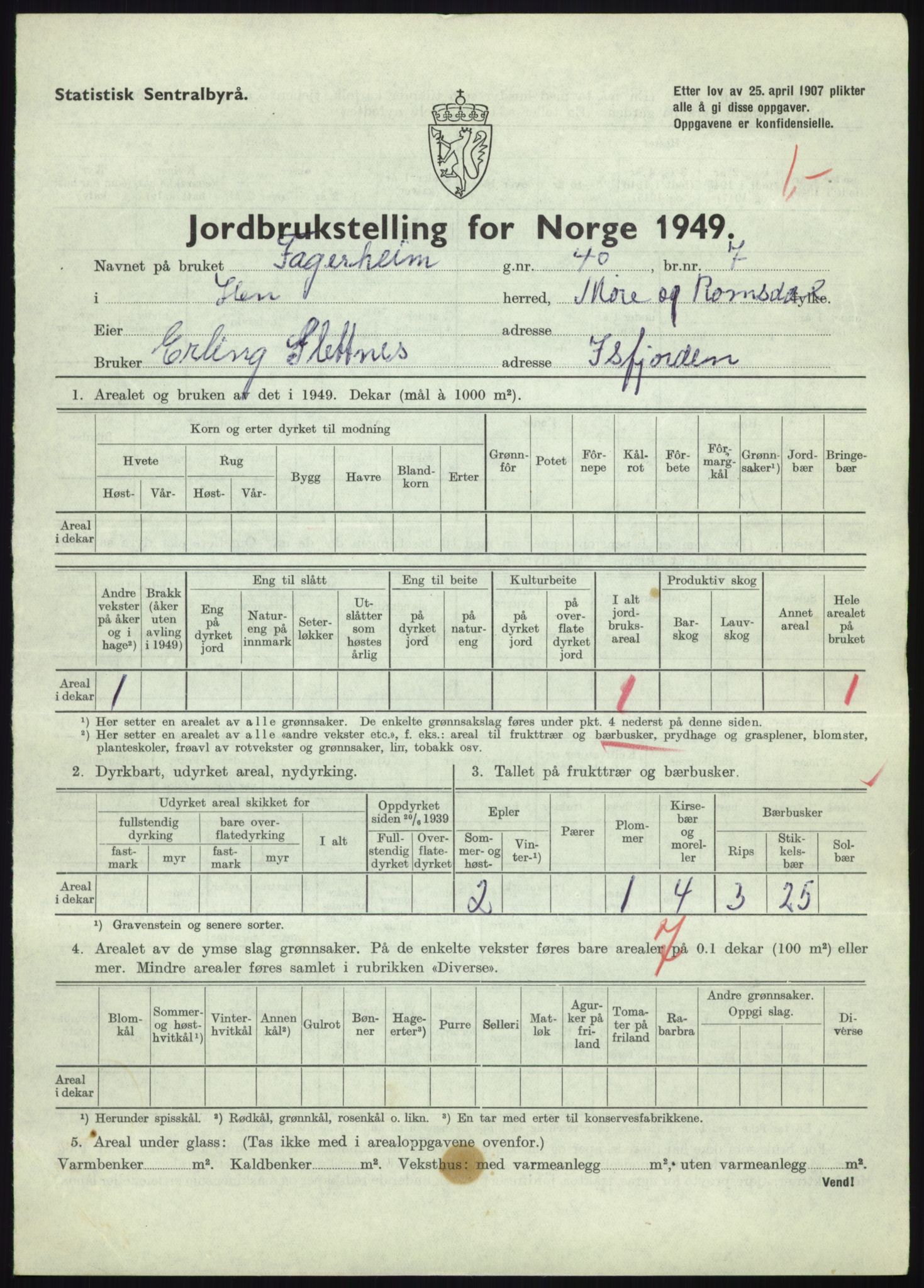 Statistisk sentralbyrå, Næringsøkonomiske emner, Jordbruk, skogbruk, jakt, fiske og fangst, AV/RA-S-2234/G/Gc/L0323: Møre og Romsdal: Grytten og Hen, 1949, s. 483