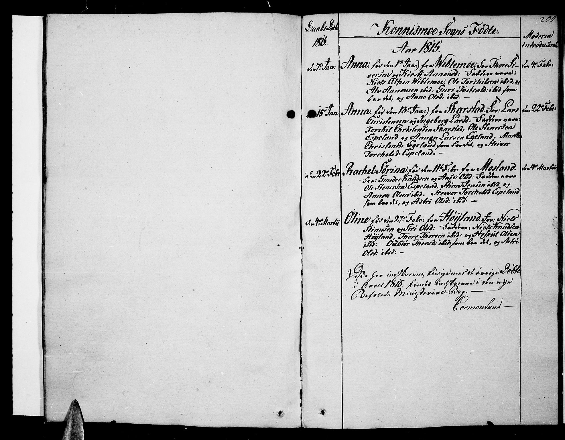 Sør-Audnedal sokneprestkontor, AV/SAK-1111-0039/F/Fa/Fab/L0004: Ministerialbok nr. A 4 /4, 1815-1815, s. 200