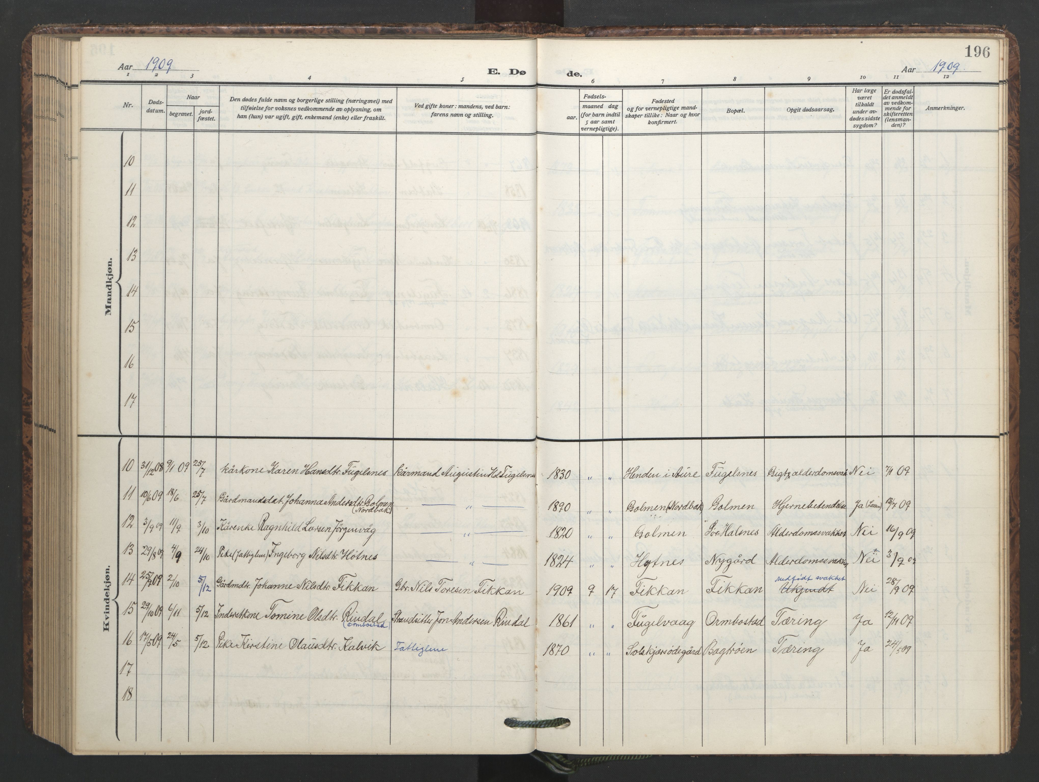 Ministerialprotokoller, klokkerbøker og fødselsregistre - Møre og Romsdal, AV/SAT-A-1454/577/L0897: Klokkerbok nr. 577C01, 1909-1946, s. 196