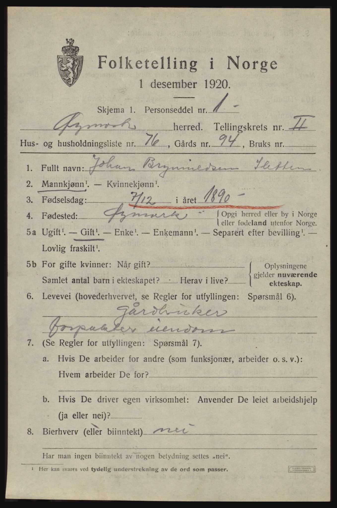 SAO, Folketelling 1920 for 0119 Øymark herred, 1920, s. 2267