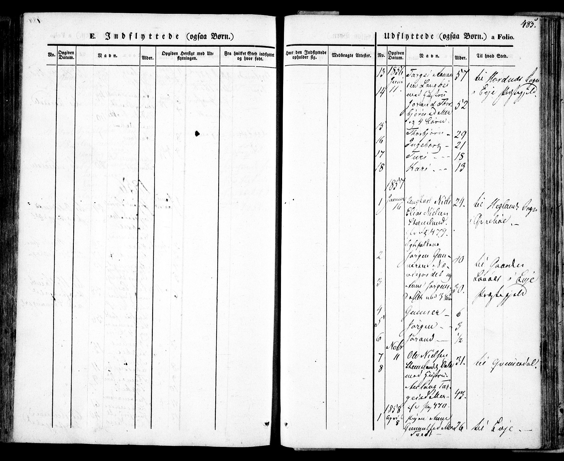 Bygland sokneprestkontor, SAK/1111-0006/F/Fa/Fab/L0004: Ministerialbok nr. A 4, 1842-1858, s. 485