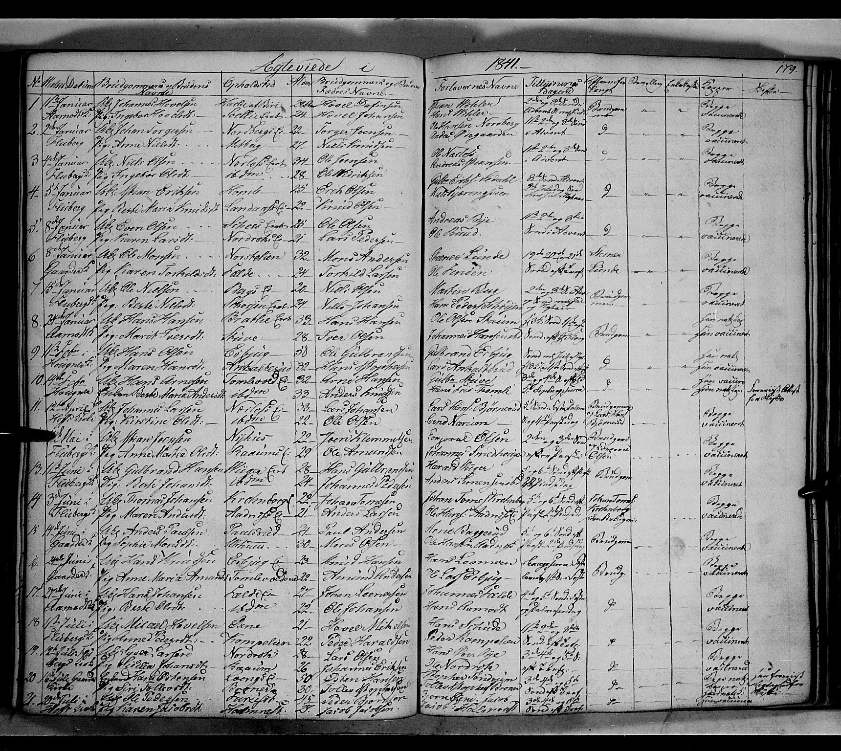 Land prestekontor, AV/SAH-PREST-120/H/Ha/Hab/L0002: Klokkerbok nr. 2, 1833-1849, s. 179