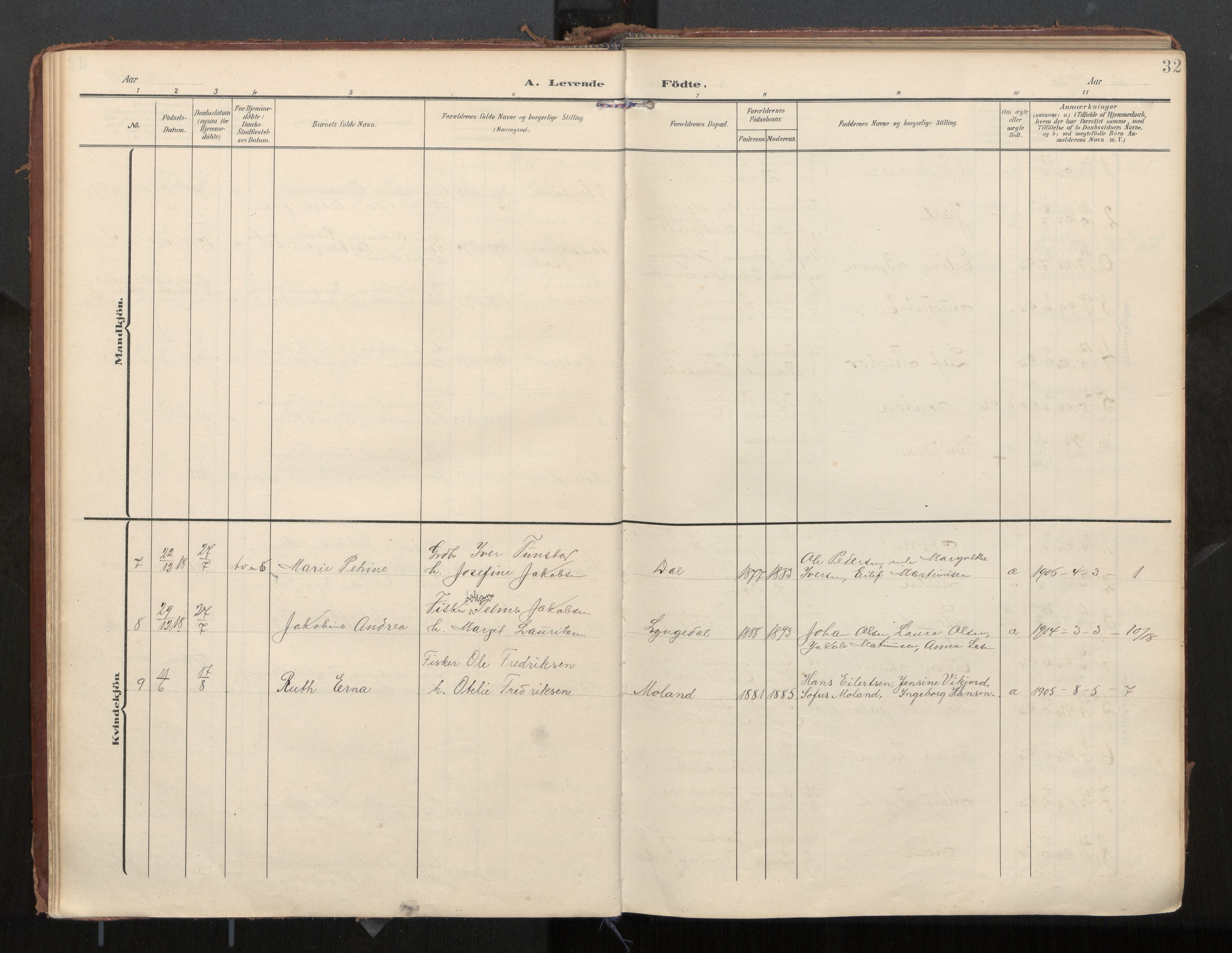Ministerialprotokoller, klokkerbøker og fødselsregistre - Nordland, AV/SAT-A-1459/884/L1194: Ministerialbok nr. 884A02, 1906-1937, s. 32