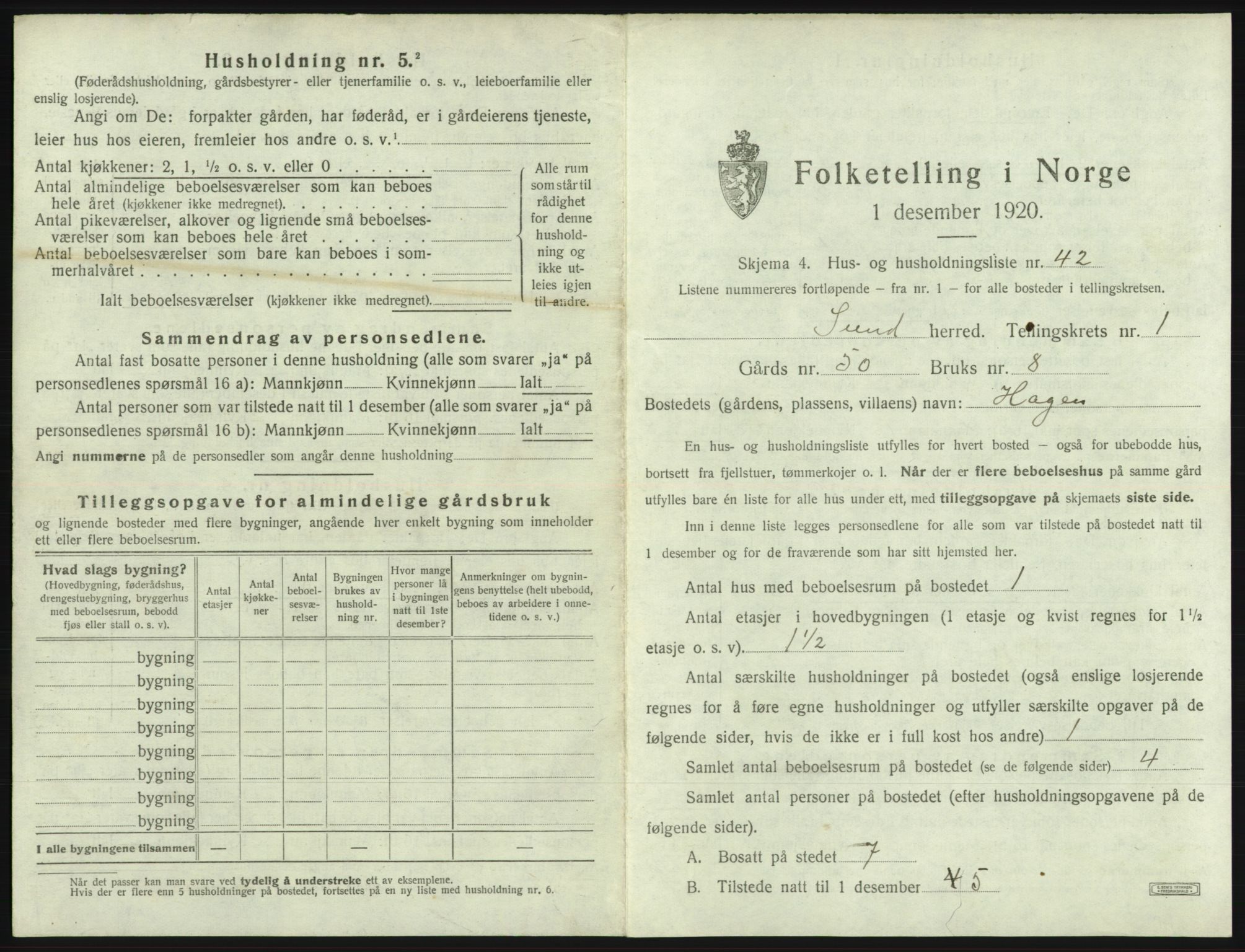 SAB, Folketelling 1920 for 1245 Sund herred, 1920, s. 120