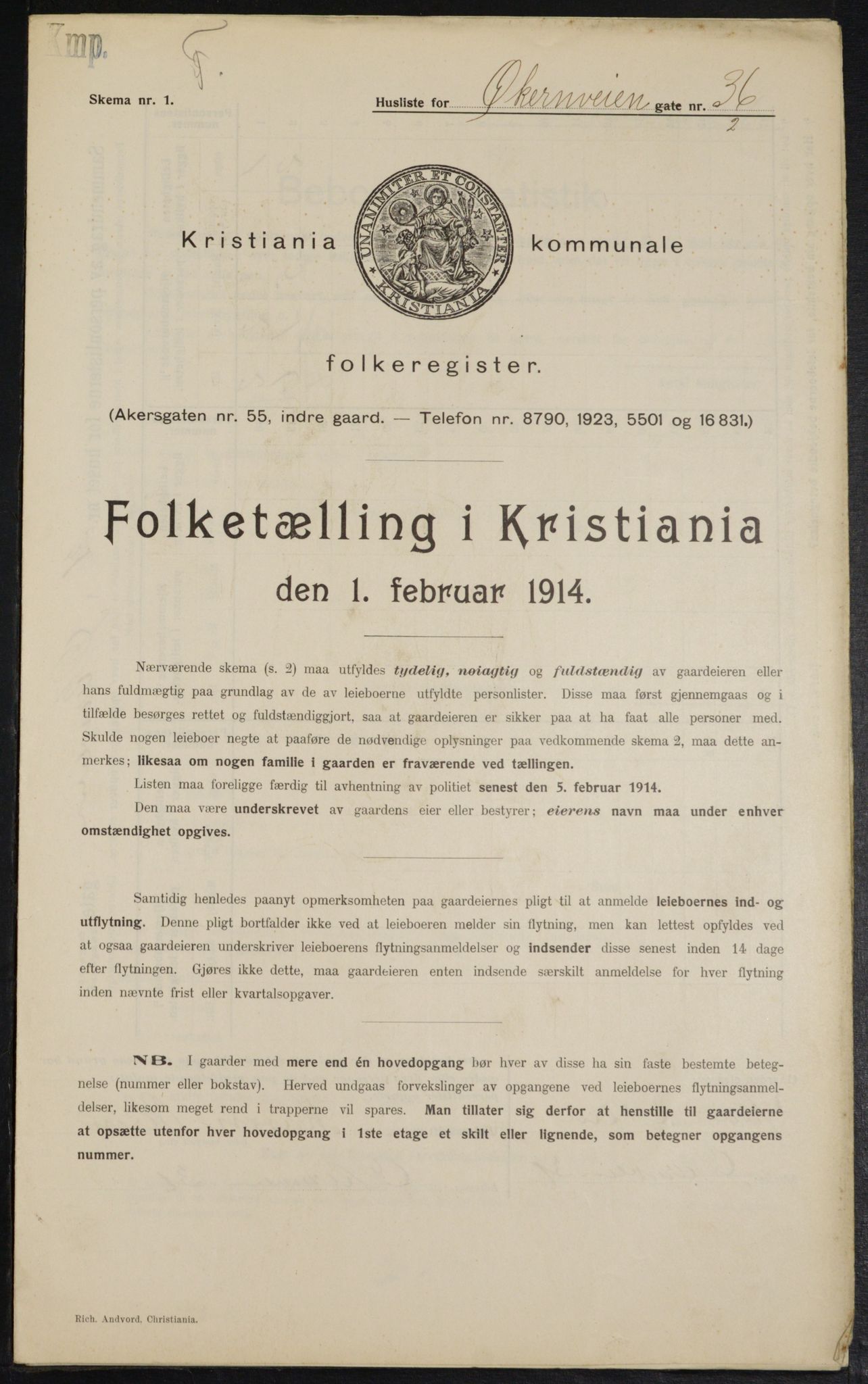 OBA, Kommunal folketelling 1.2.1914 for Kristiania, 1914, s. 129912