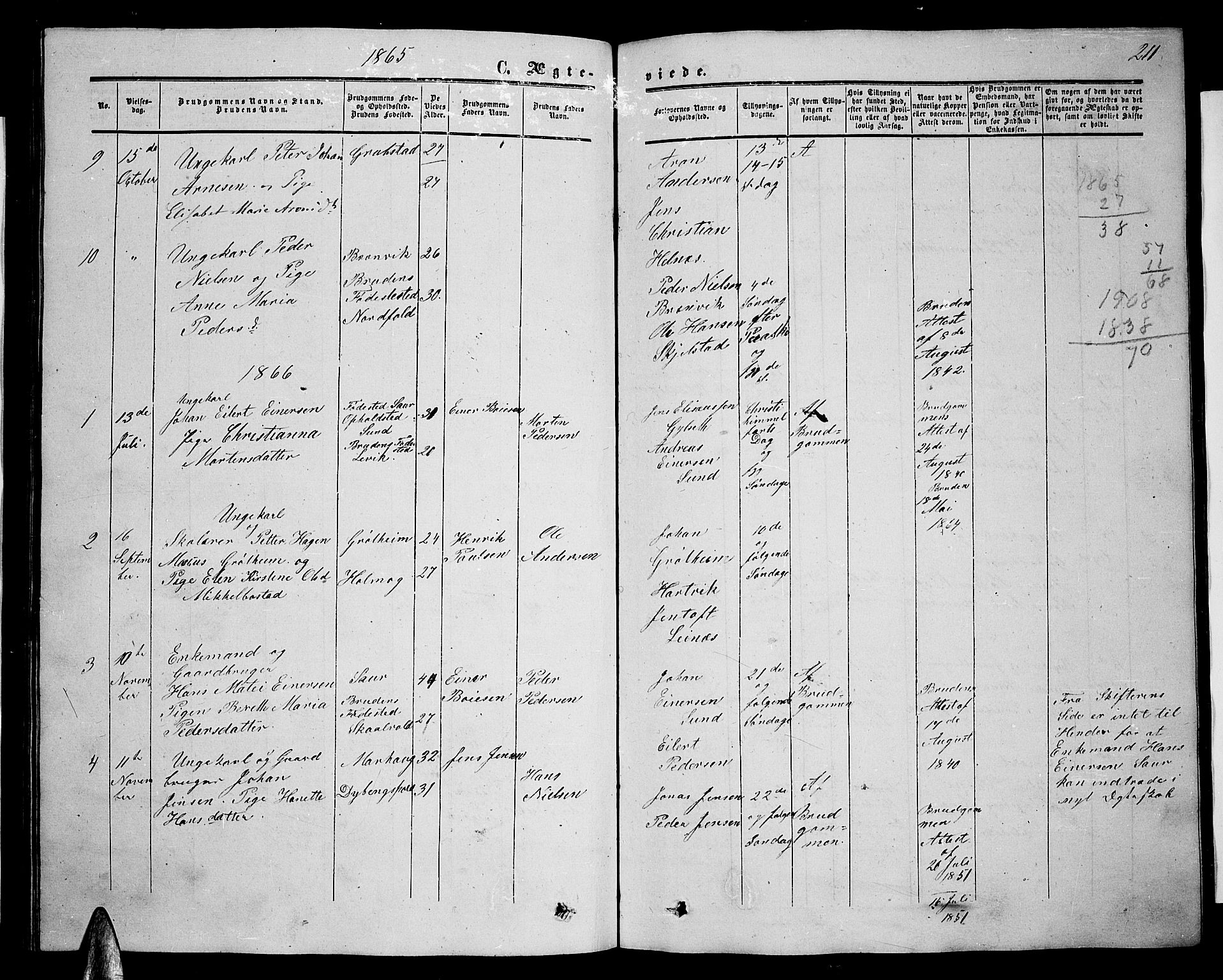 Ministerialprotokoller, klokkerbøker og fødselsregistre - Nordland, SAT/A-1459/857/L0827: Klokkerbok nr. 857C02, 1852-1879, s. 211